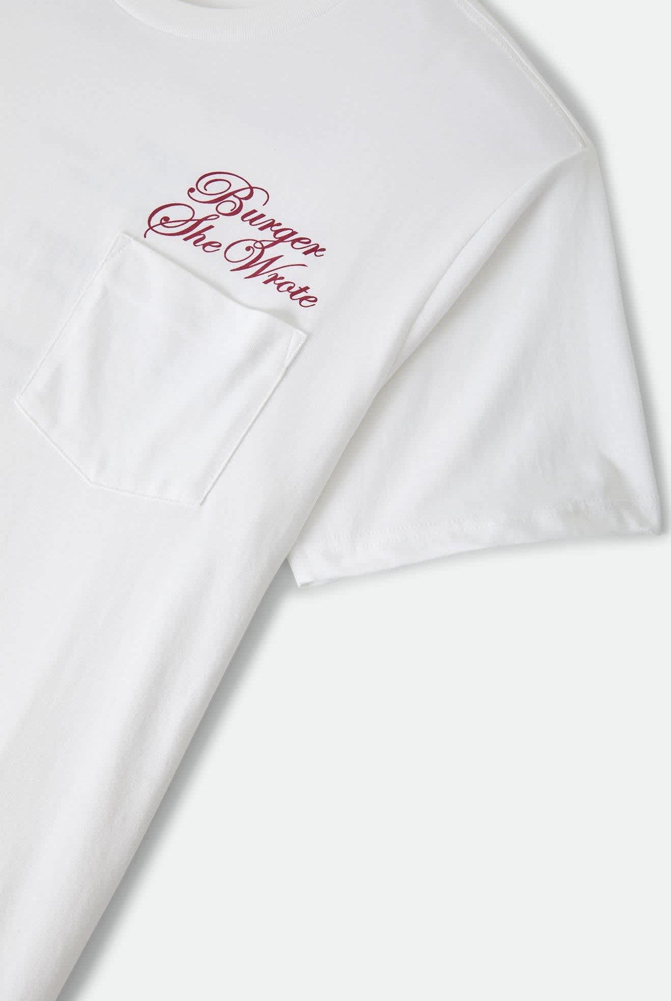 Men's Burger She Wrote Pocket T-Shirt in the color White - Additional Laydown image