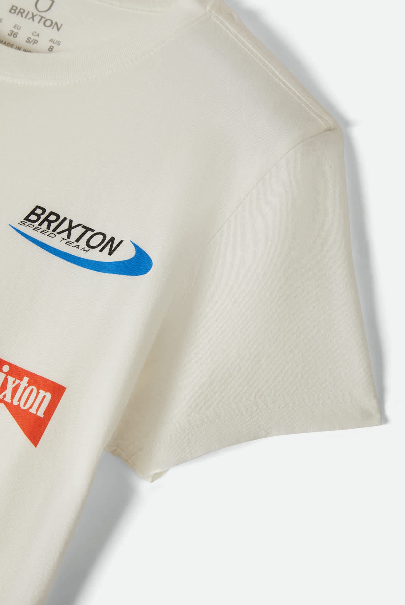 Women's Racing Patches Crew T-Shirt in the color Off White - Additional Laydown image