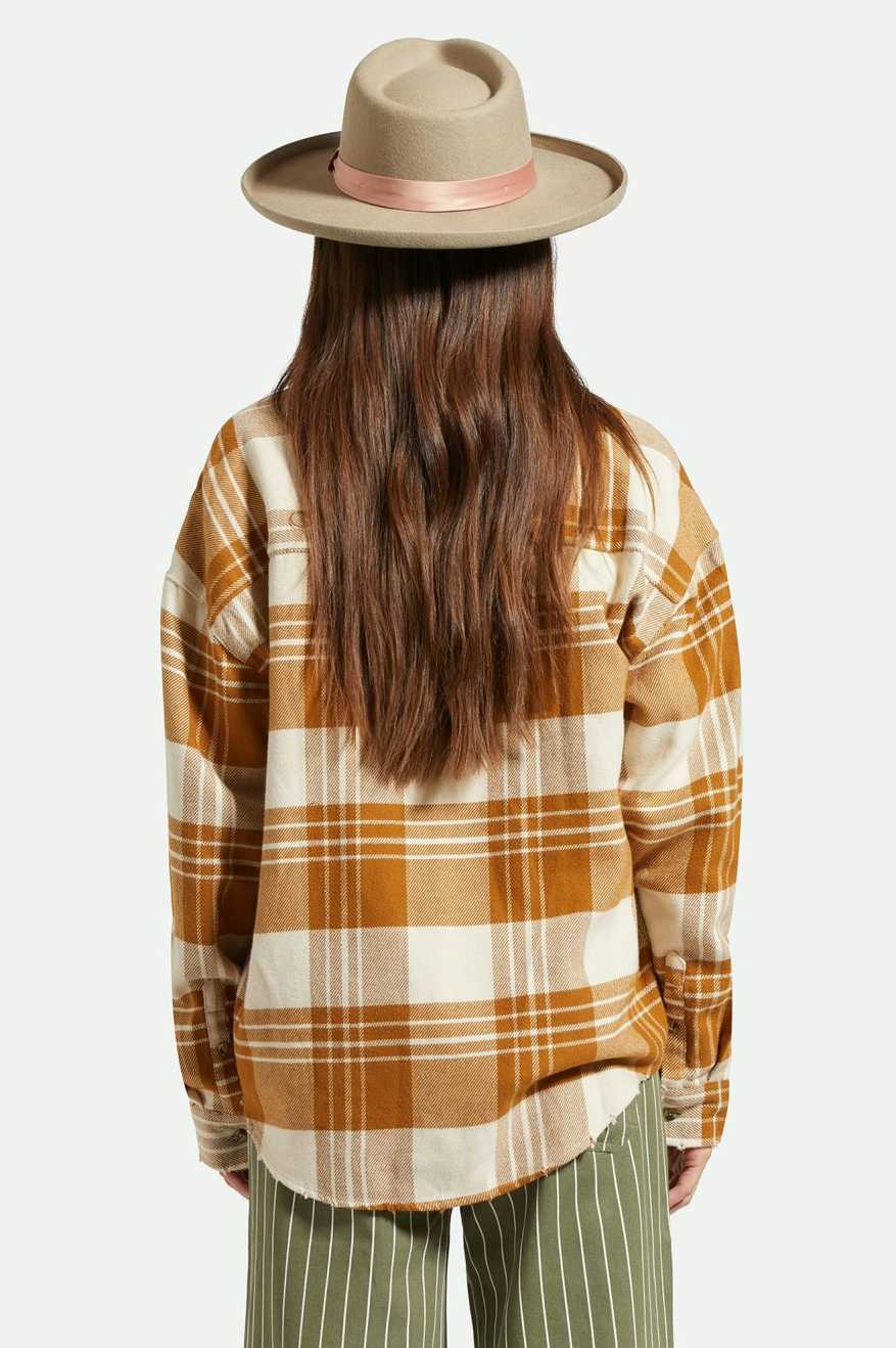 Women's Back Fit Image | Victoria Felt Fedora - Timberwolf/Rose Gold Satin