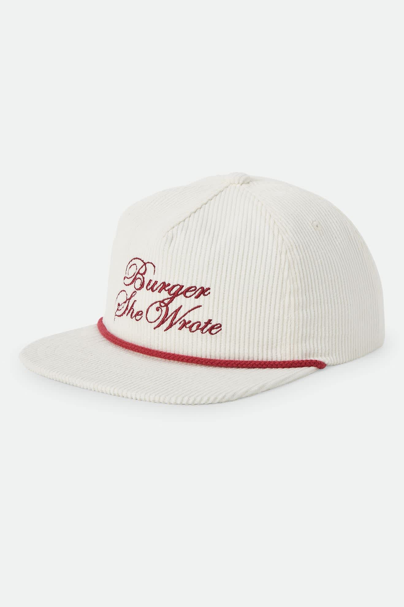 Unisex Burger She Wrote Snapback in the color Natural - Front Product View