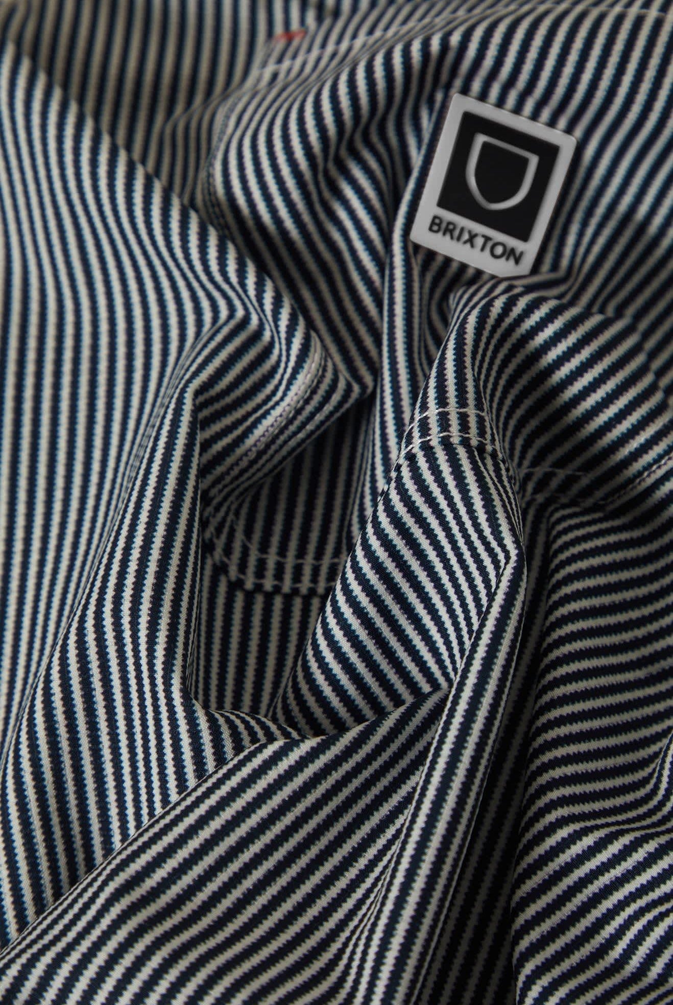 Men's Journey Lightweight 1/2 Zip Cropped Short Sleeve Shirt in the color Navy/White Stripe - Additional Laydown image