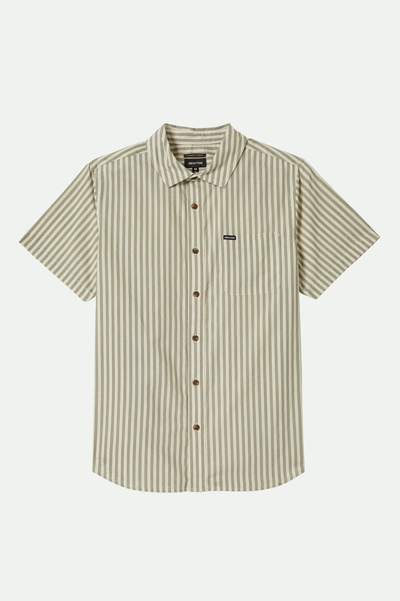 Men's Charter Print S/S Shirt in the color Whitecap/Ivy Green Stripe - Front Product View
