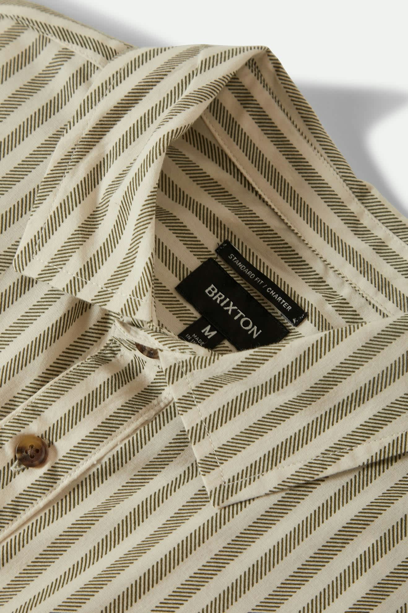 Men's Charter Print S/S Shirt in the color Whitecap/Ivy Green Stripe - Additional Laydown image