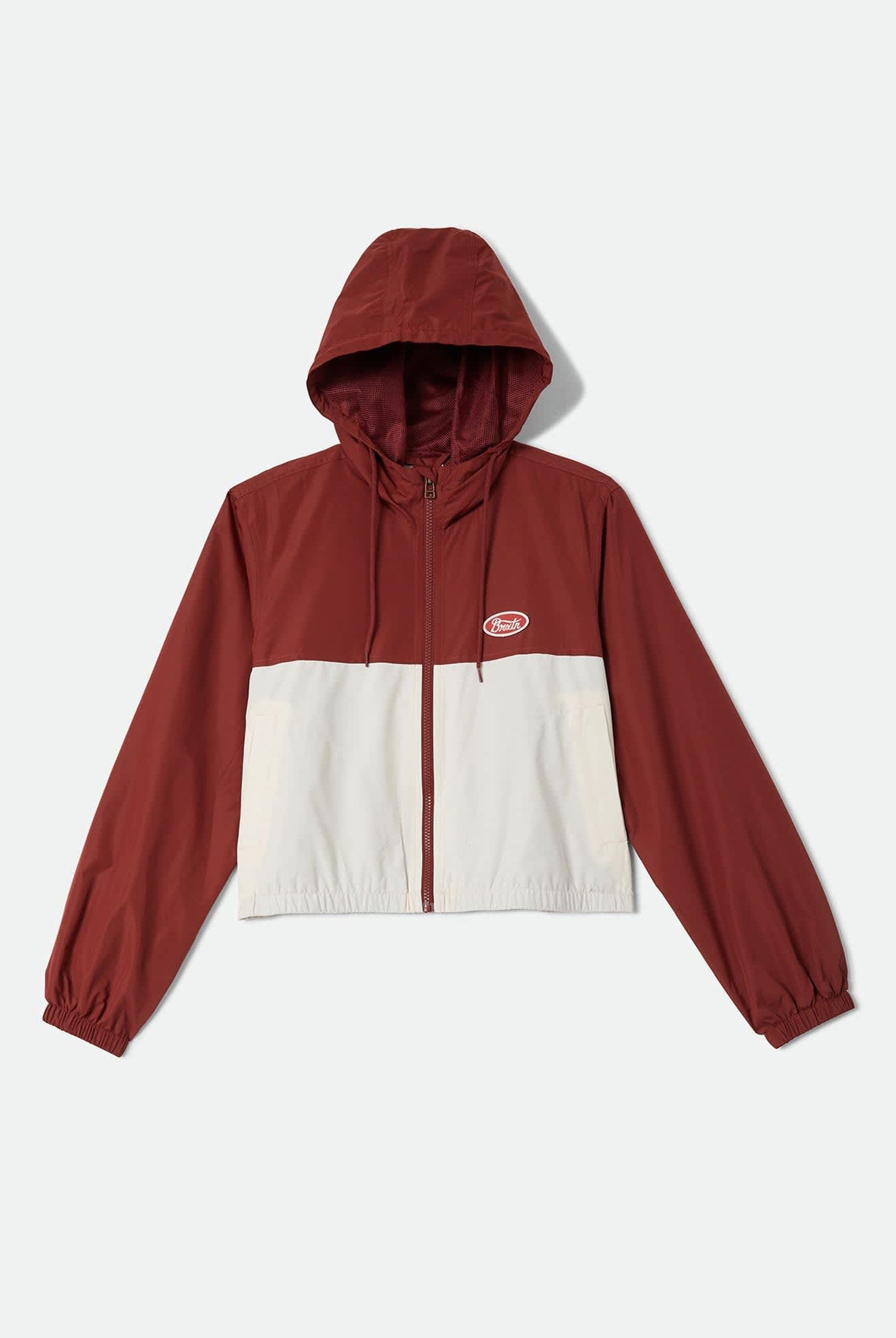 Women's Parsons Lightweight Hooded Windbreaker in the color Dark Brick/Whitecap - Front Product View