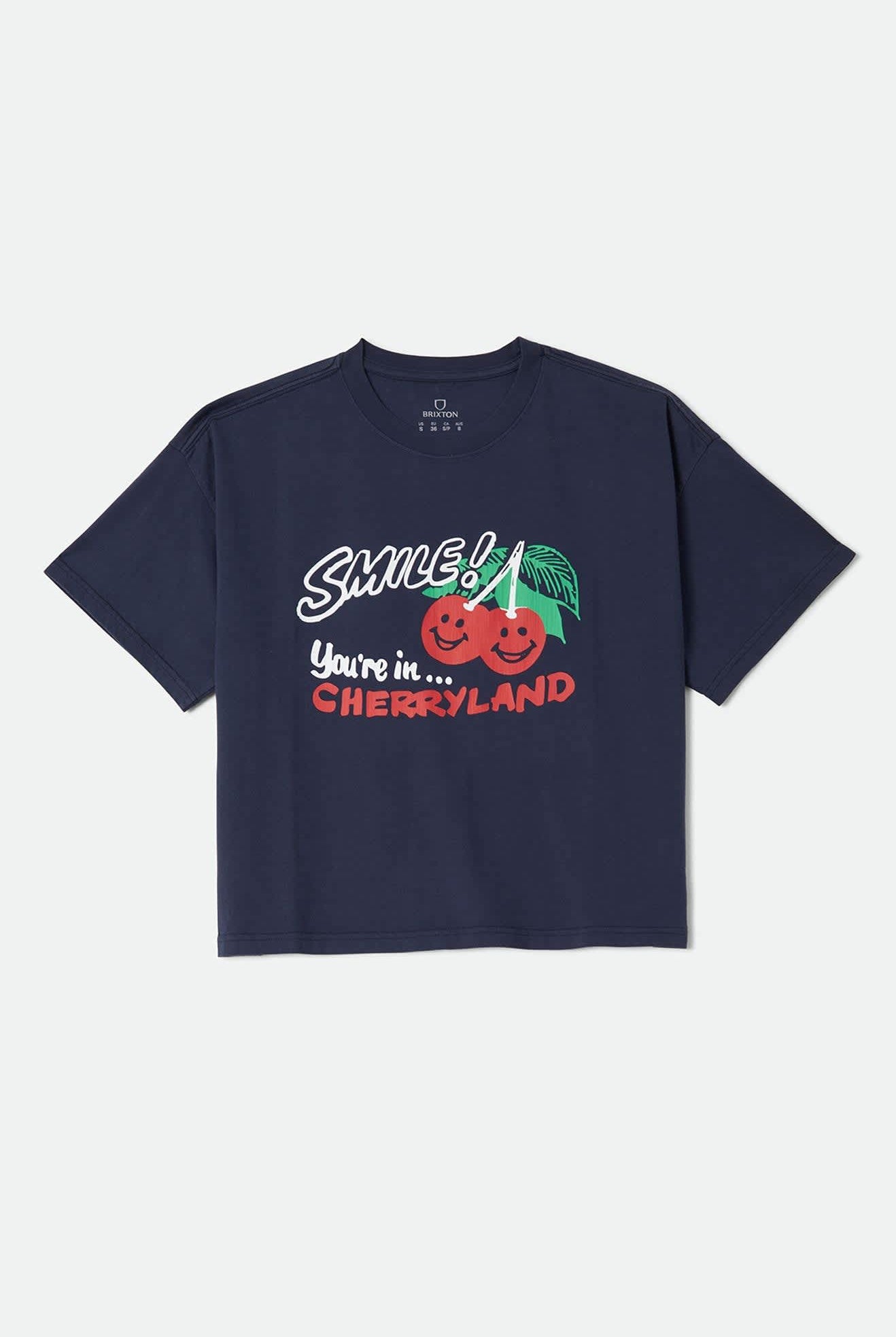 Women's Cherryland Boxy Cropped Crew in the color Washed Navy - Front Product View