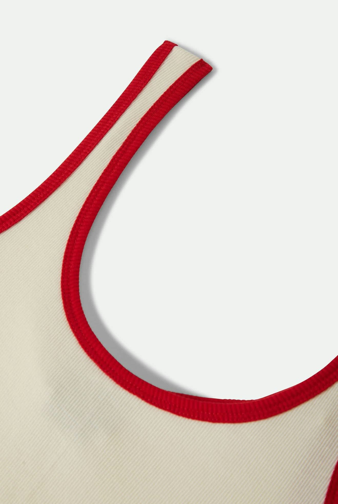 Women's Ringer Organic A-Tank in the color Off White/Crimson - Additional Laydown image