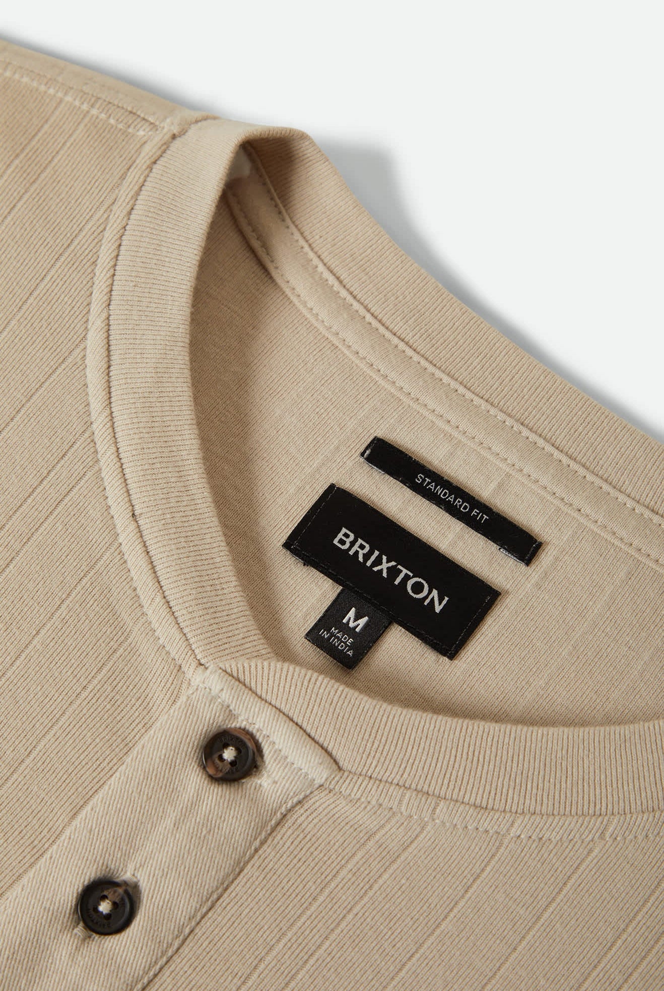 Men's Vintage Ribbed L/S Henley in the color Beige - Additional Laydown image