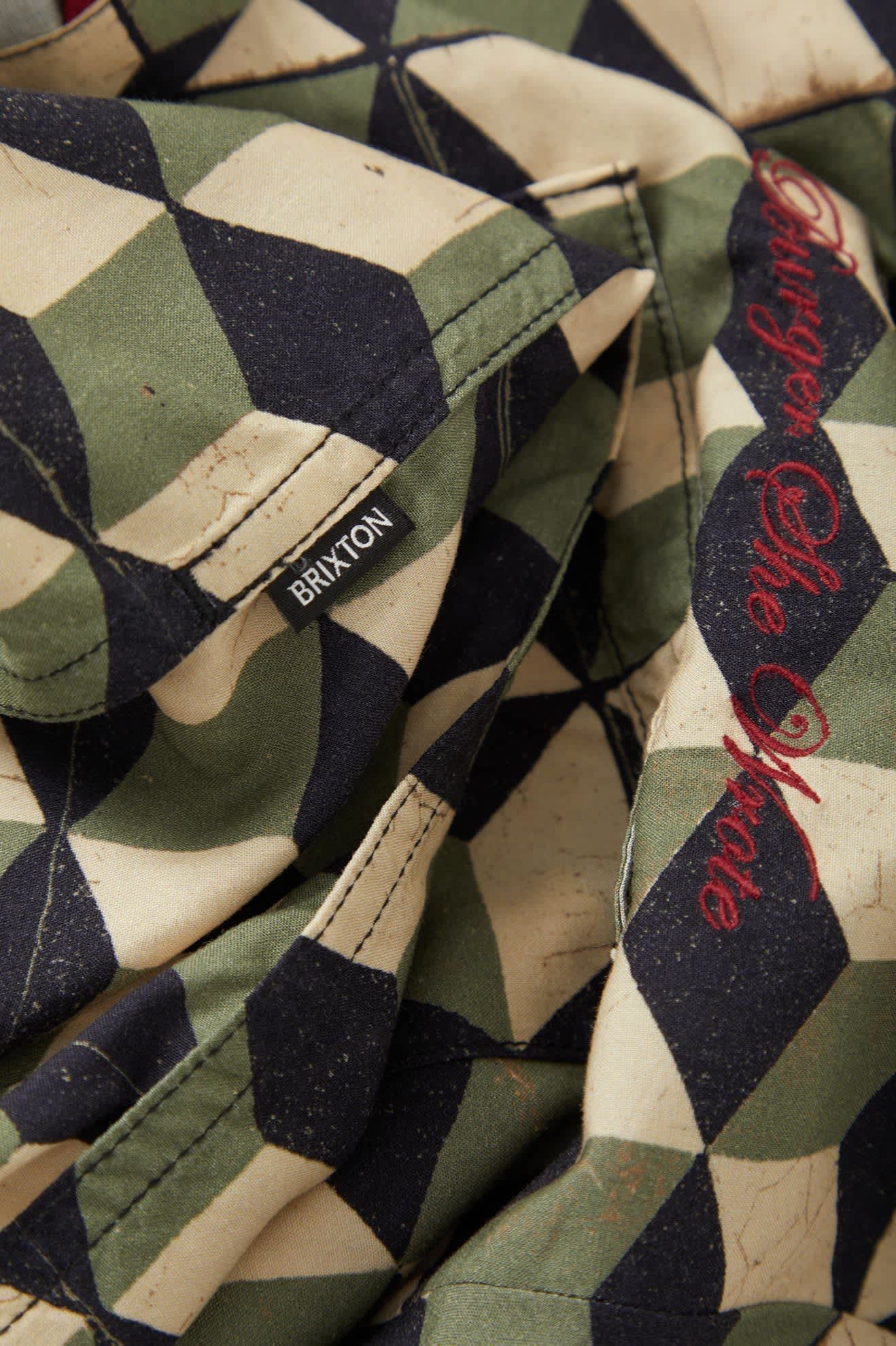 Men's Burger She Wrote Shirt in the color Black/Green Tile - Additional Laydown image