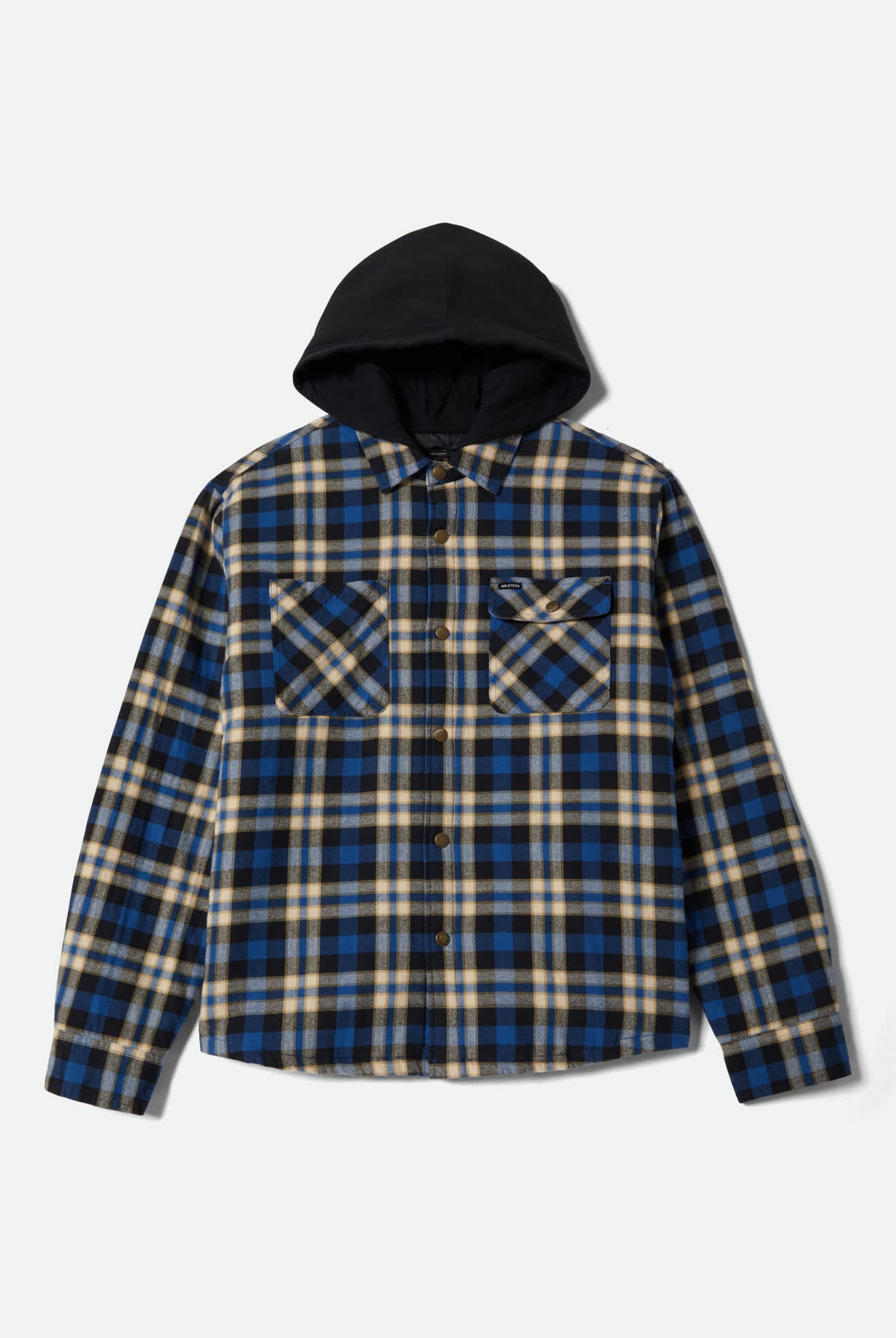 Men's Bowery Quilited Hooded Flannel in the color Navy/Cream - Front Product View