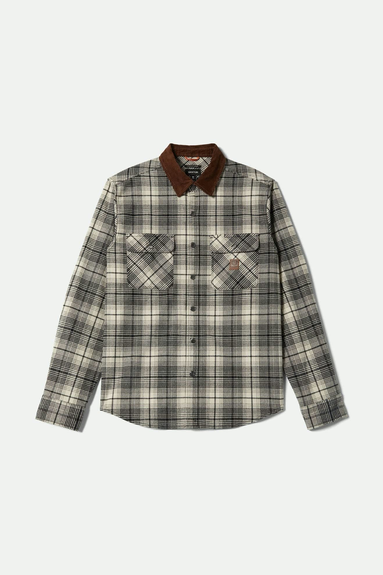 Men's Builders Bowery Performance Flannel in the color Off White/Black - Front Product View