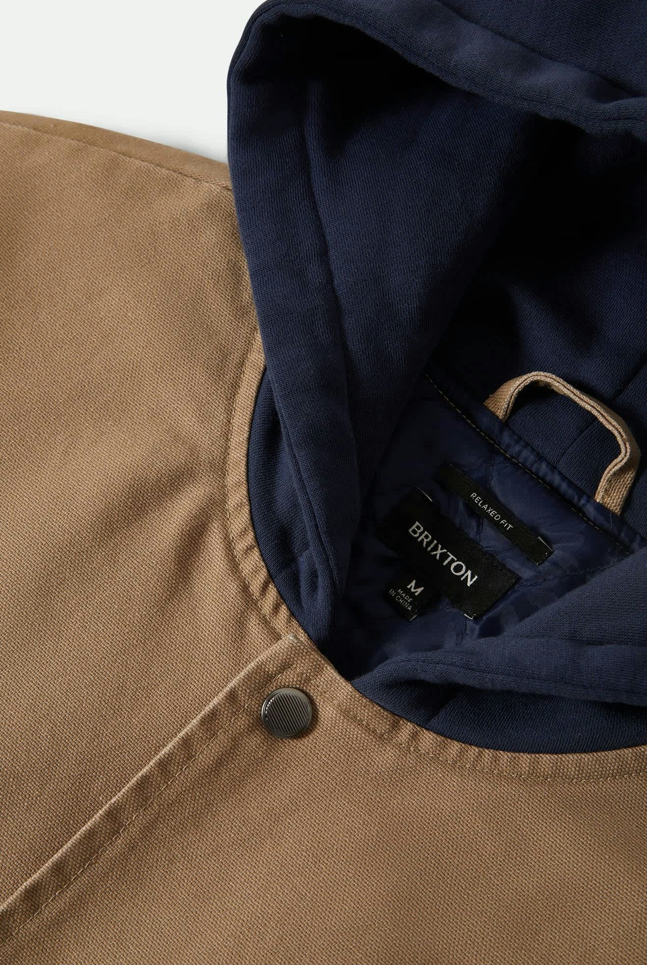 Men's Canvas Hooded Bomber Jacket in the color Khaki/Mood Indigo - Additional Laydown image