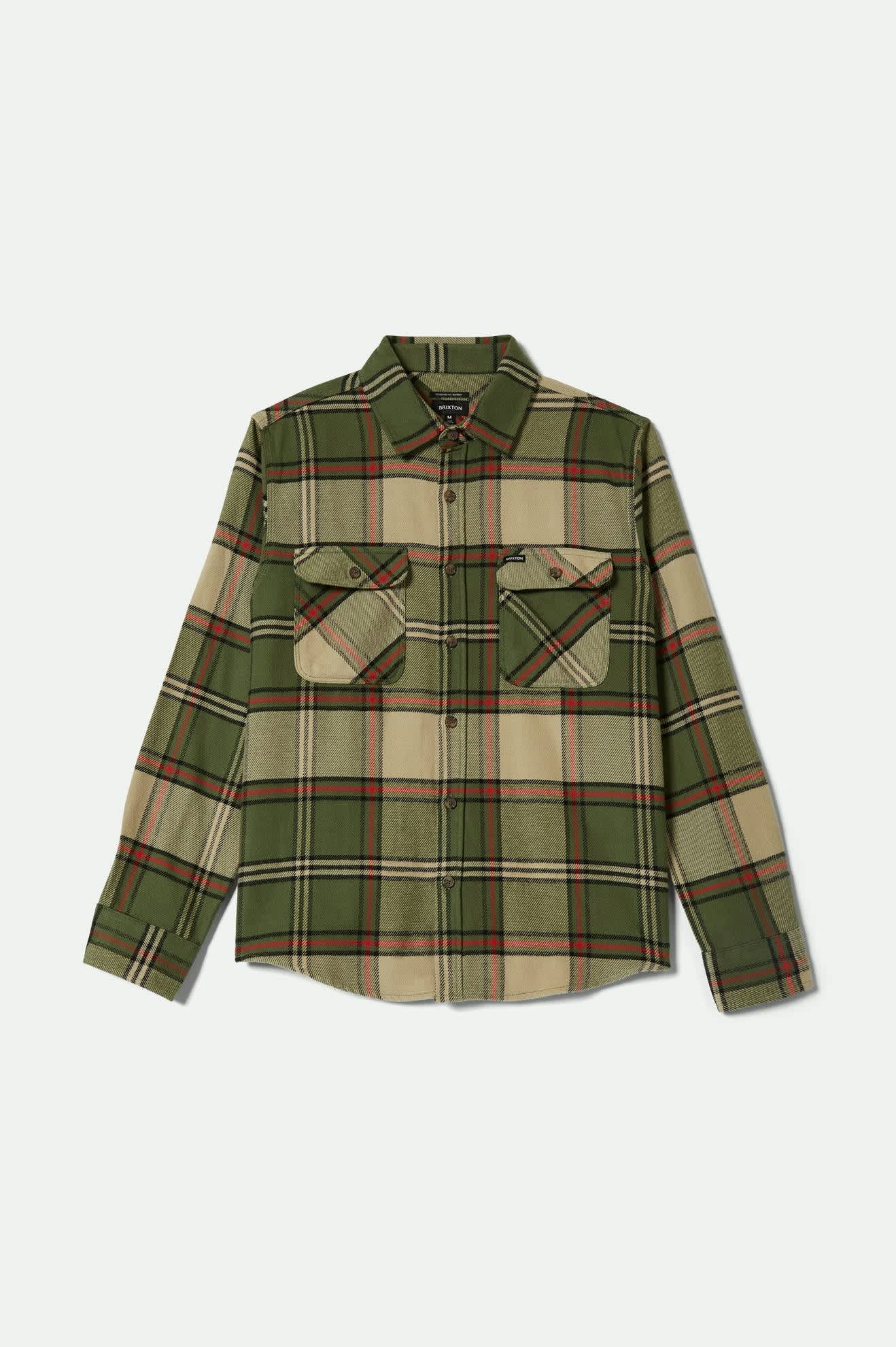 Men's Bowery L/S Flannel in the color Wild Green/Elm/Adrenaline Rush - Front Product View