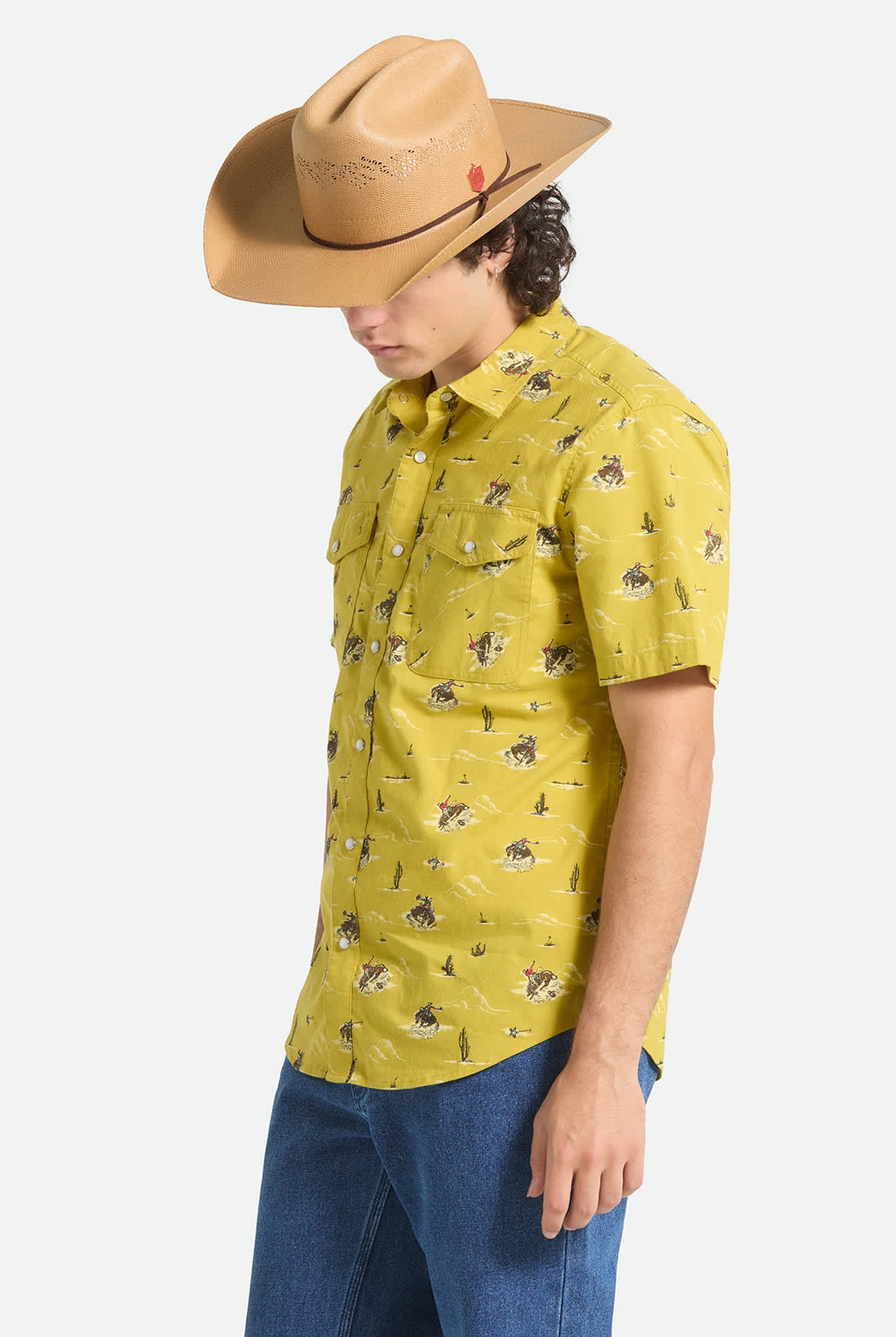 Men's Lone Star X Brixton Short Sleeve Shirt in the color Texas Gold - Men's Side View