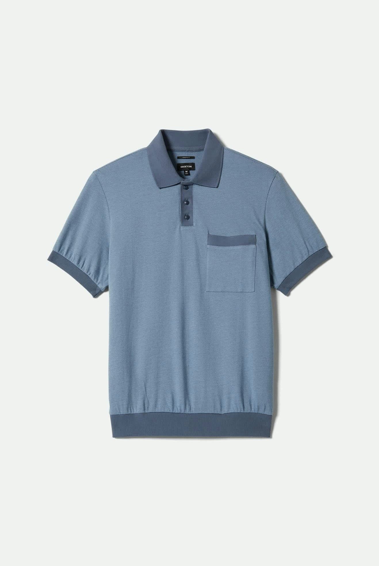 Men's Weekend Herringbone S/S Polo in the color Borrow Blue/Berring Sea - Front Product View