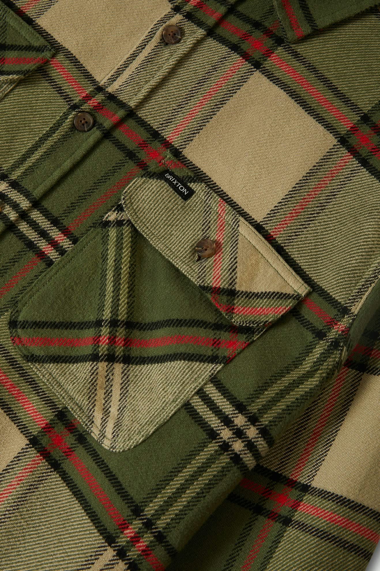 Men's Bowery L/S Flannel in the color Wild Green/Elm/Adrenaline Rush - Additional Laydown image