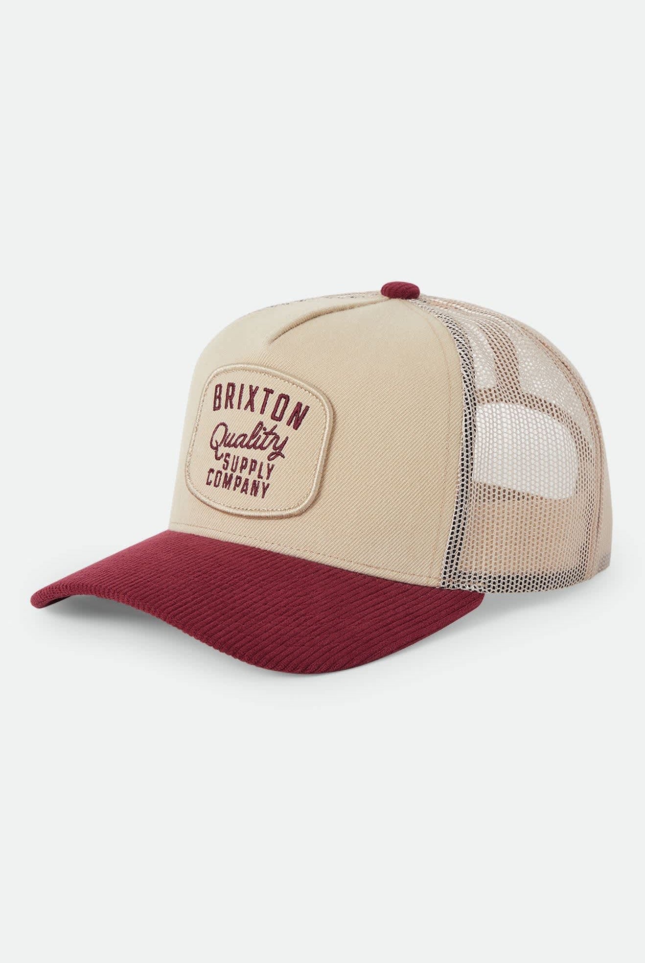 Unisex Hubal Trucker Hat in the color Oatmeal/Dark Brick Corduroy - Front Product View