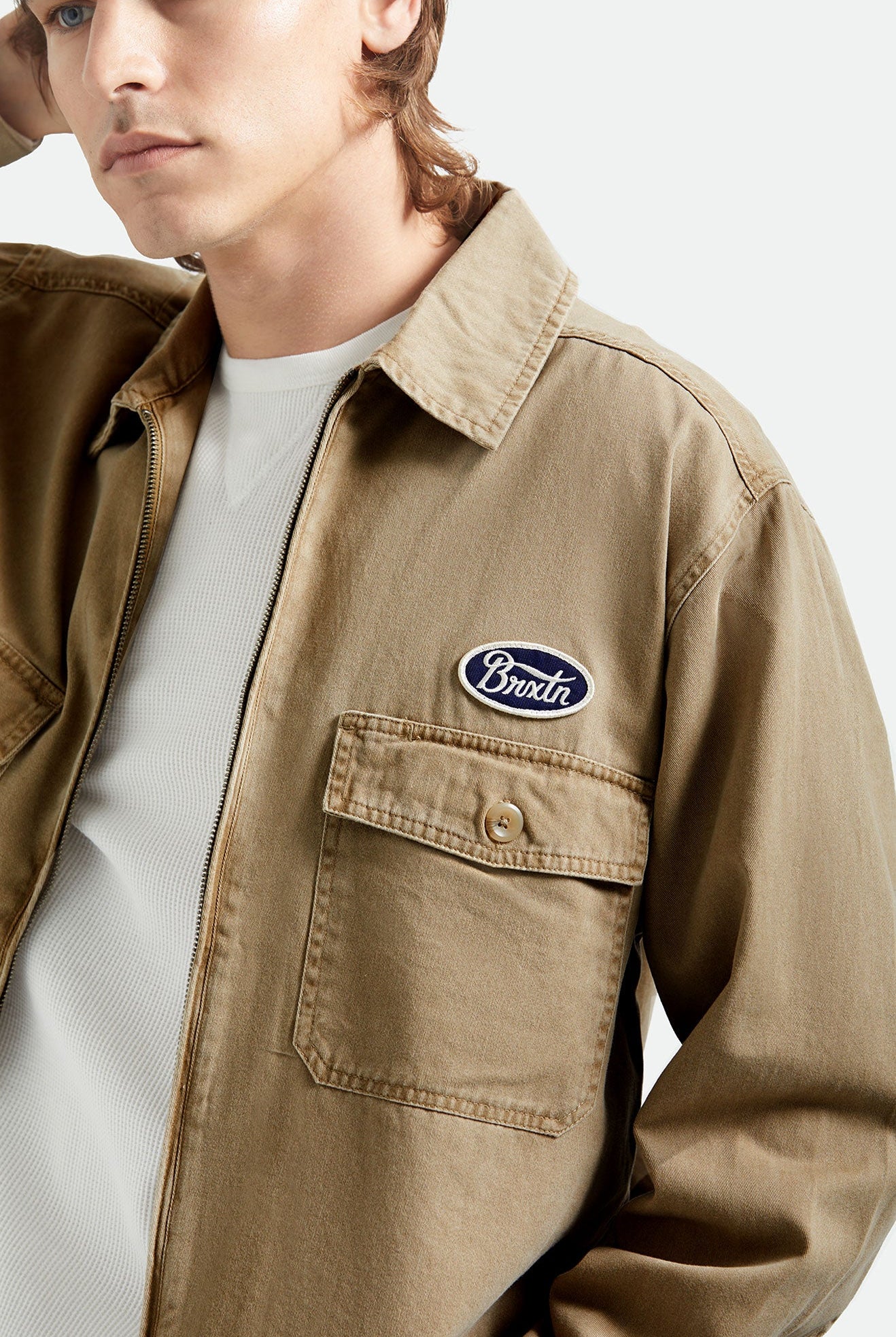 Men's Trademark Lightweight Garage Jacket in the color Washed Khaki - Additional Fit image