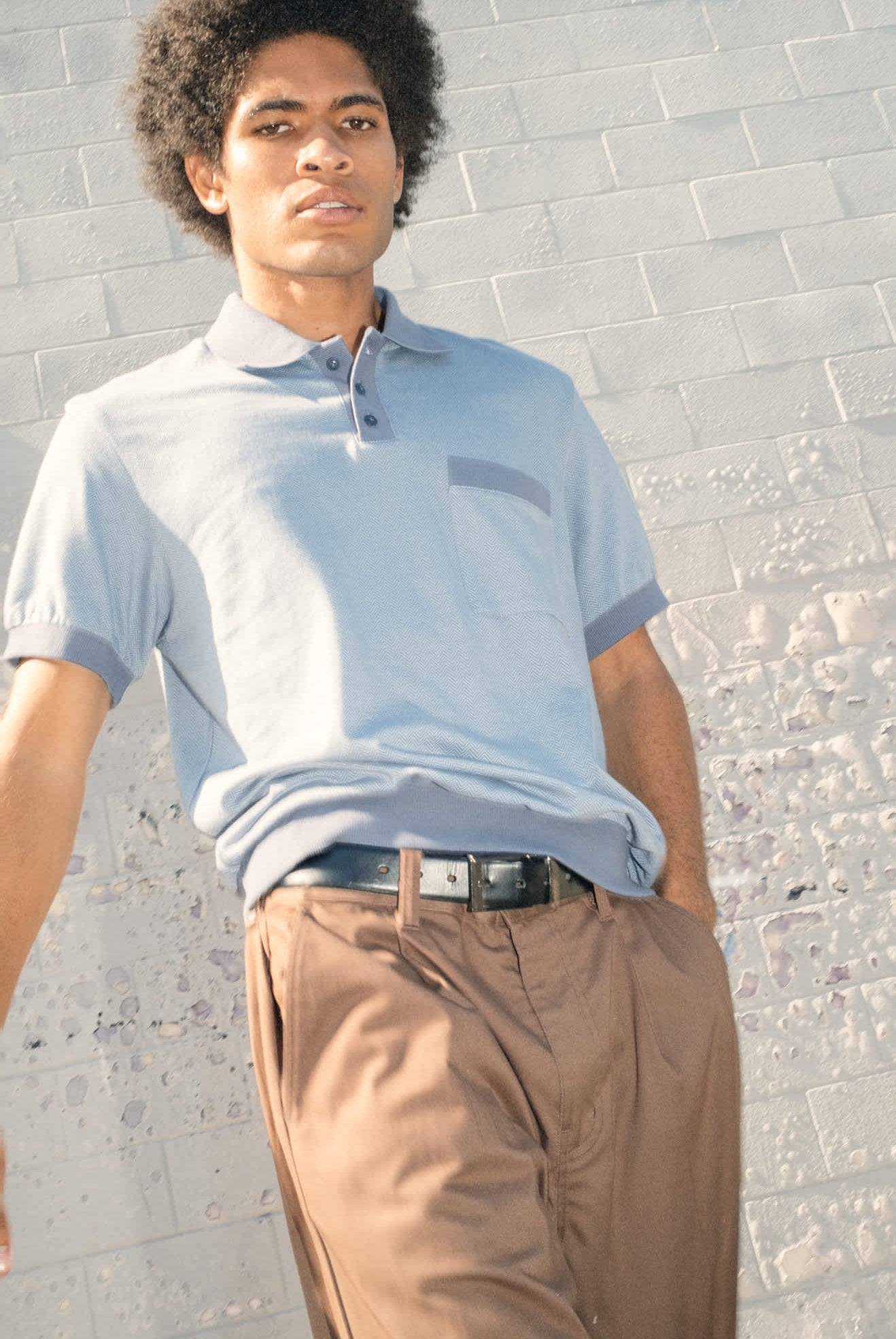 Men's Weekend Herringbone S/S Polo in the color Borrow Blue/Berring Sea - Men's Lifestyle image