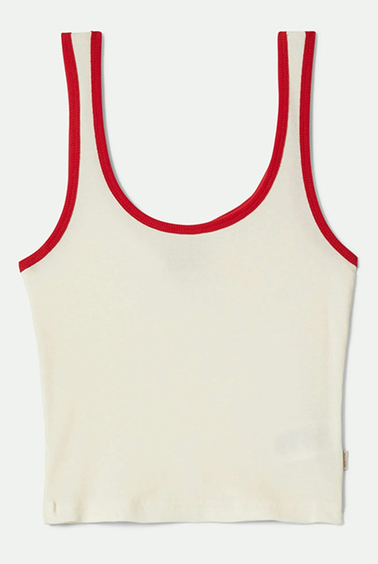 Women's Ringer Organic A-Tank in the color Off White/Crimson - Front Product View