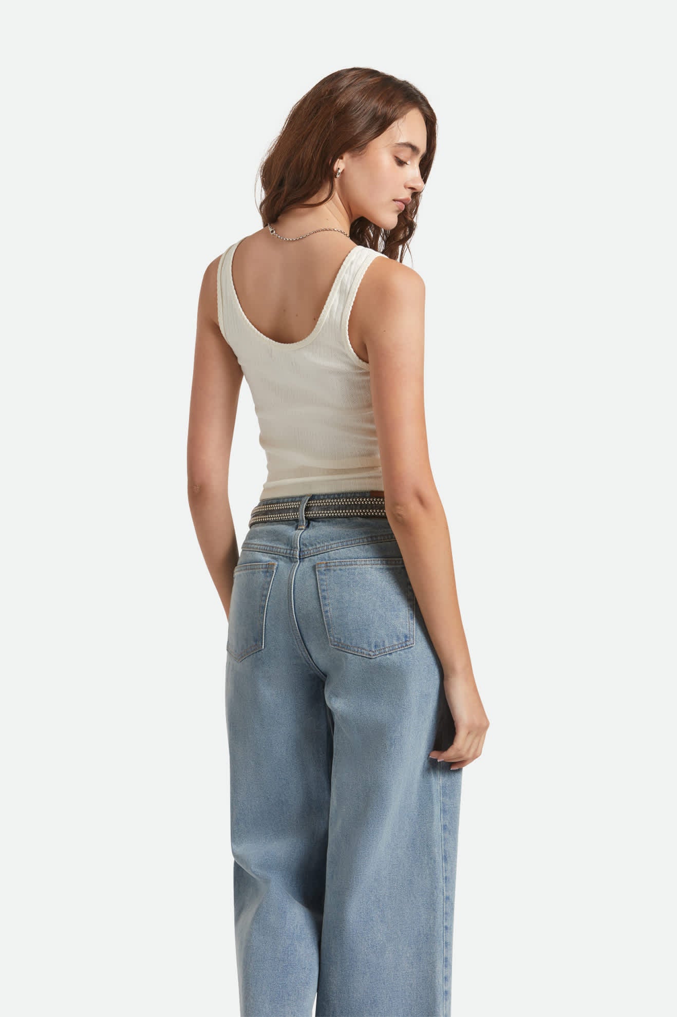 Women's Pointelle Slim Fit Tank in the color Off White - Women's Back View