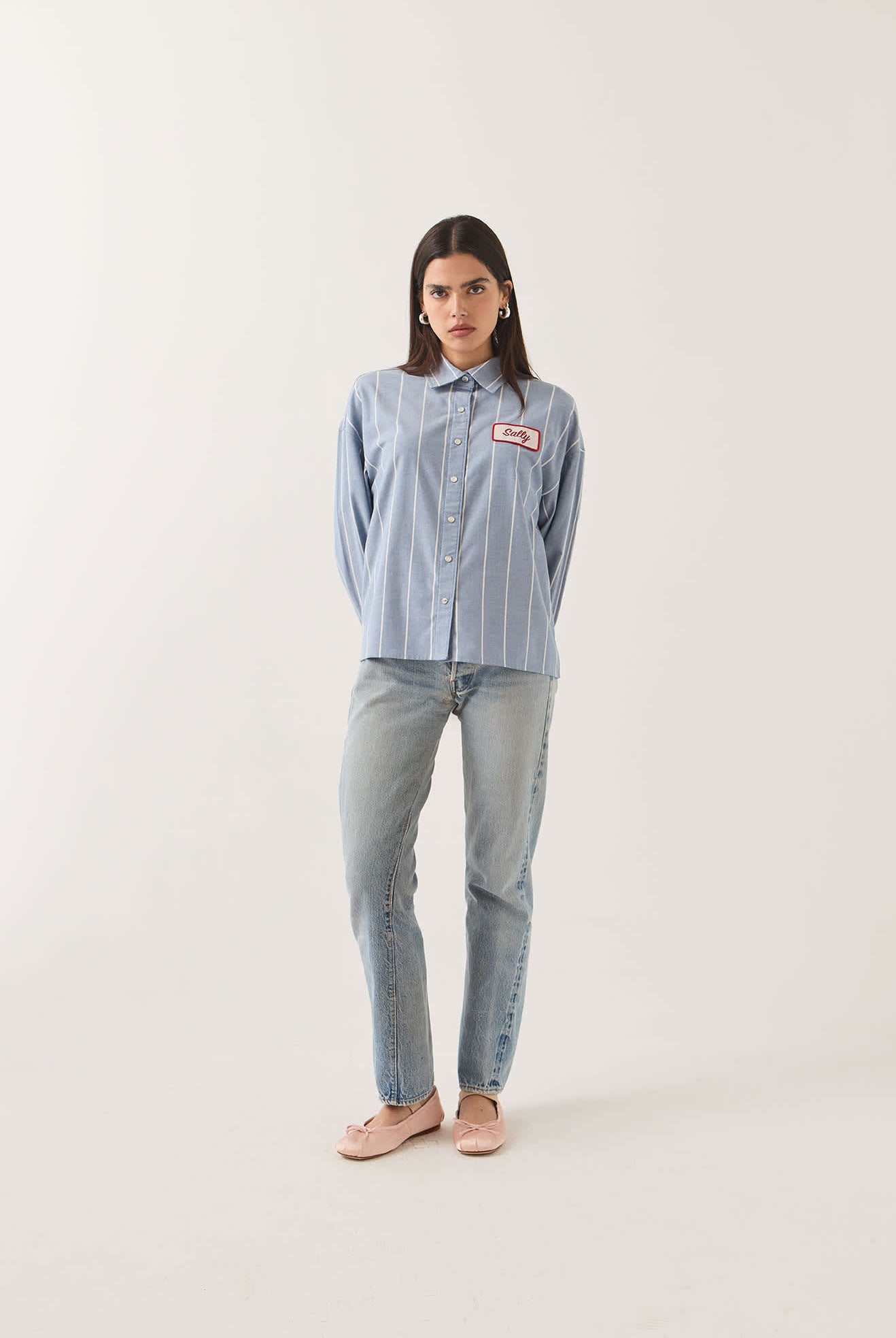 Women's Ford Mustang Sally Shirt in the color Blue Chambray/Stripe - Women's Front View