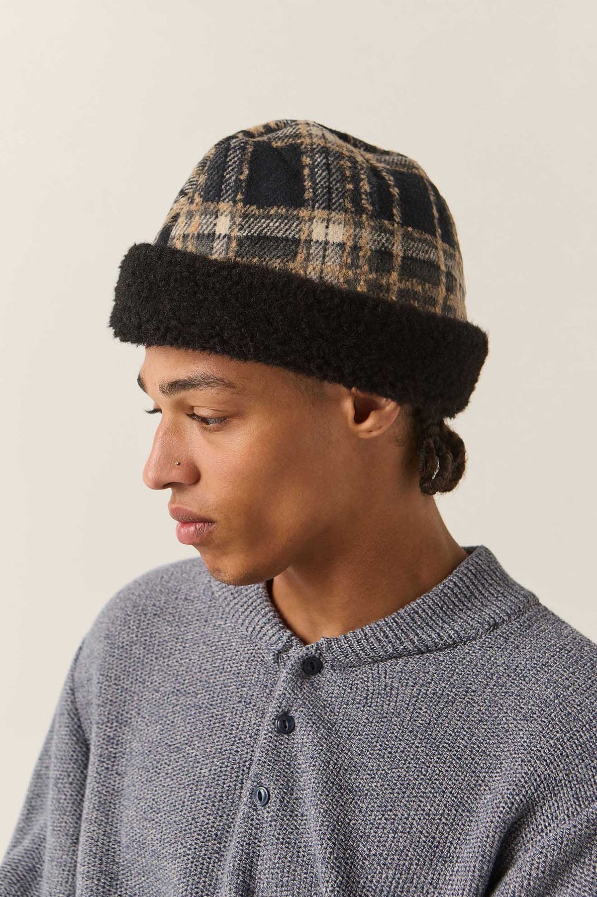 Unisex Ginsburg Hat in the color Navy/Sand/Cream - Men's Side View