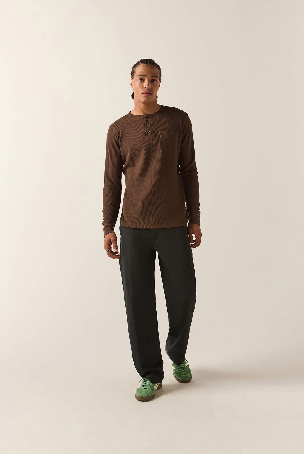 Men's Baseline Waffle Knit Top in the color Walnut Brown - Men's Front View