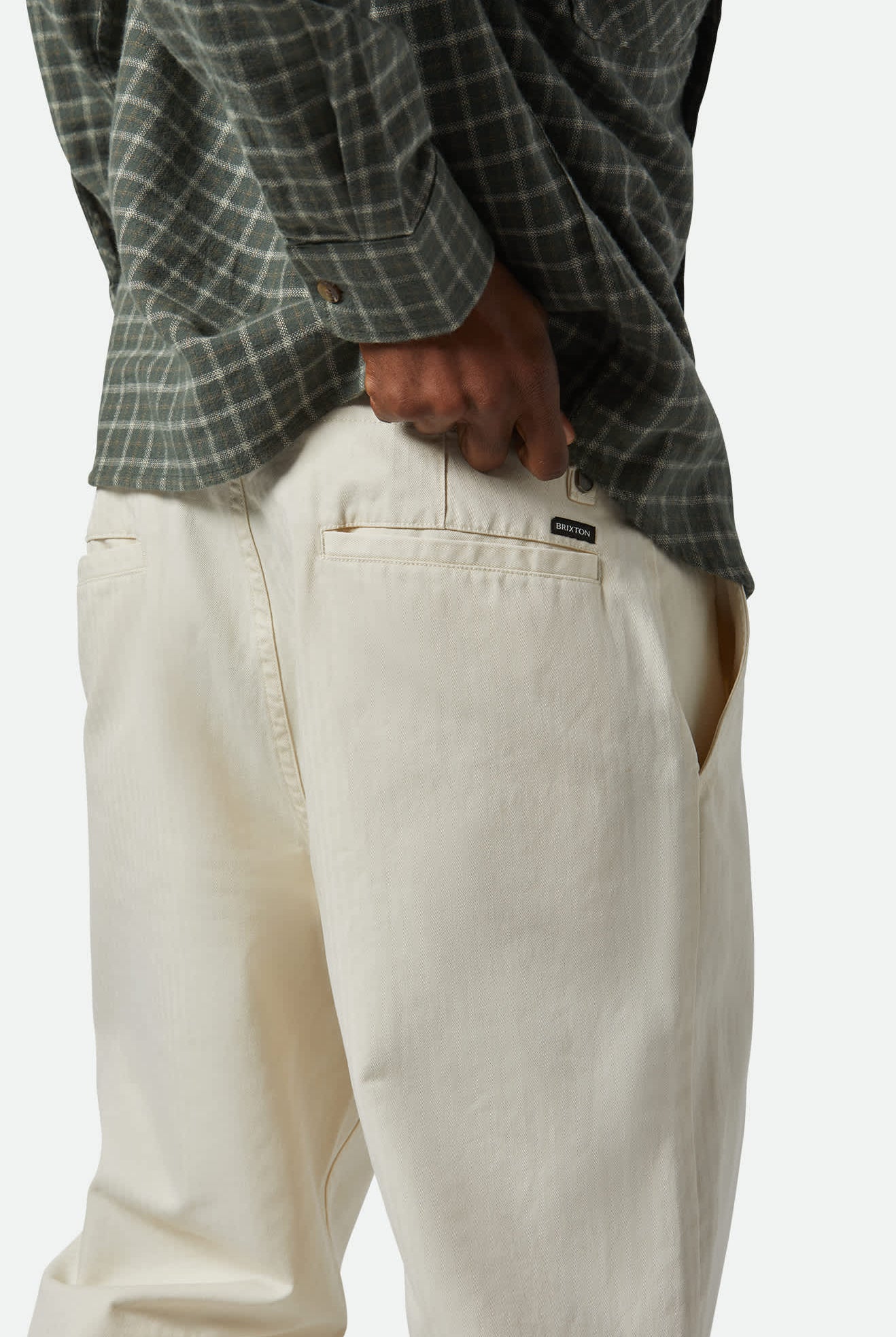 Men's Surplus Herringbone Relaxed Trouser Pant in the color Whitecap - Men's Back View