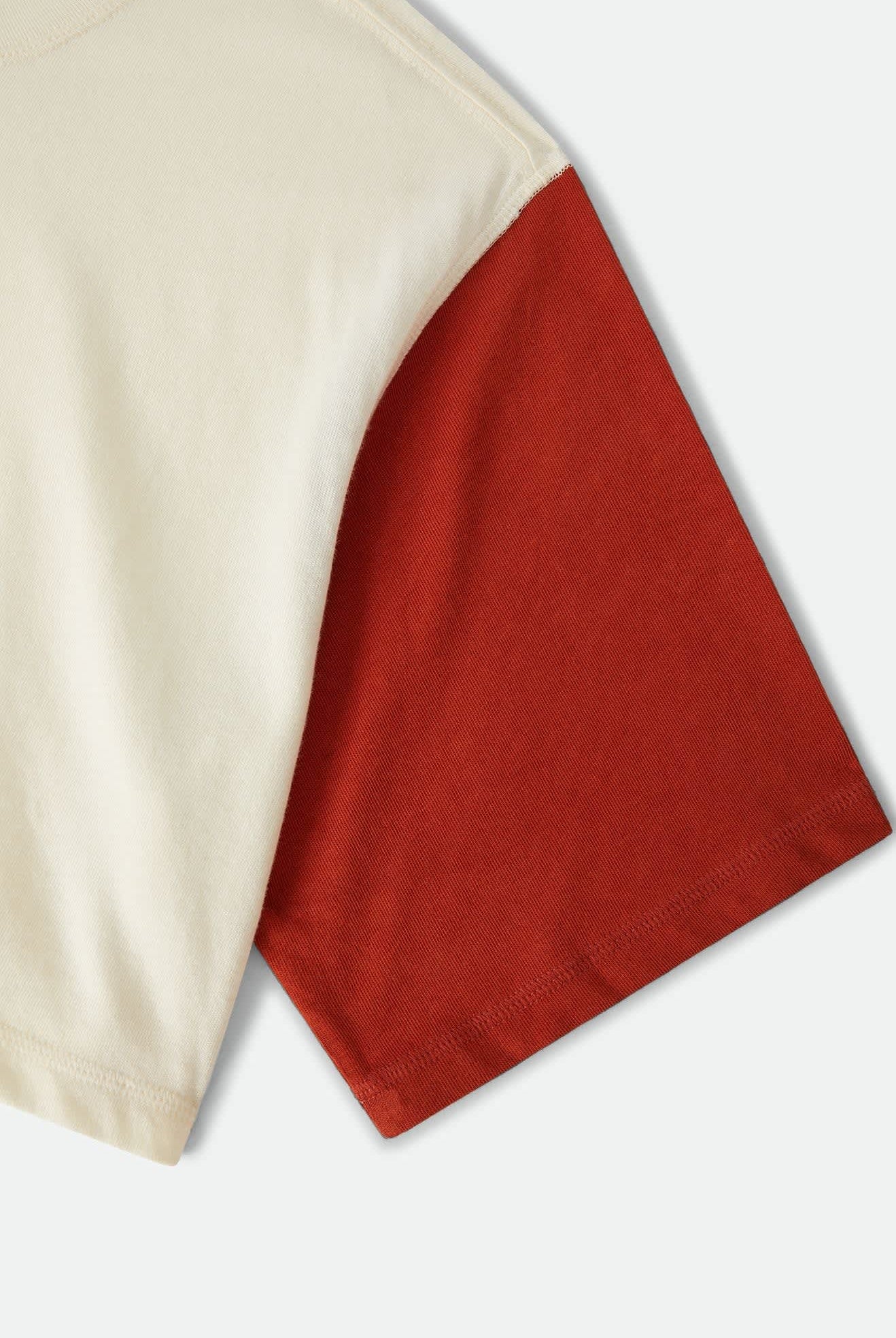 Women's Carefree Organic Garment Dye Cropped Henley in the color Off White/Rust - Additional Laydown image