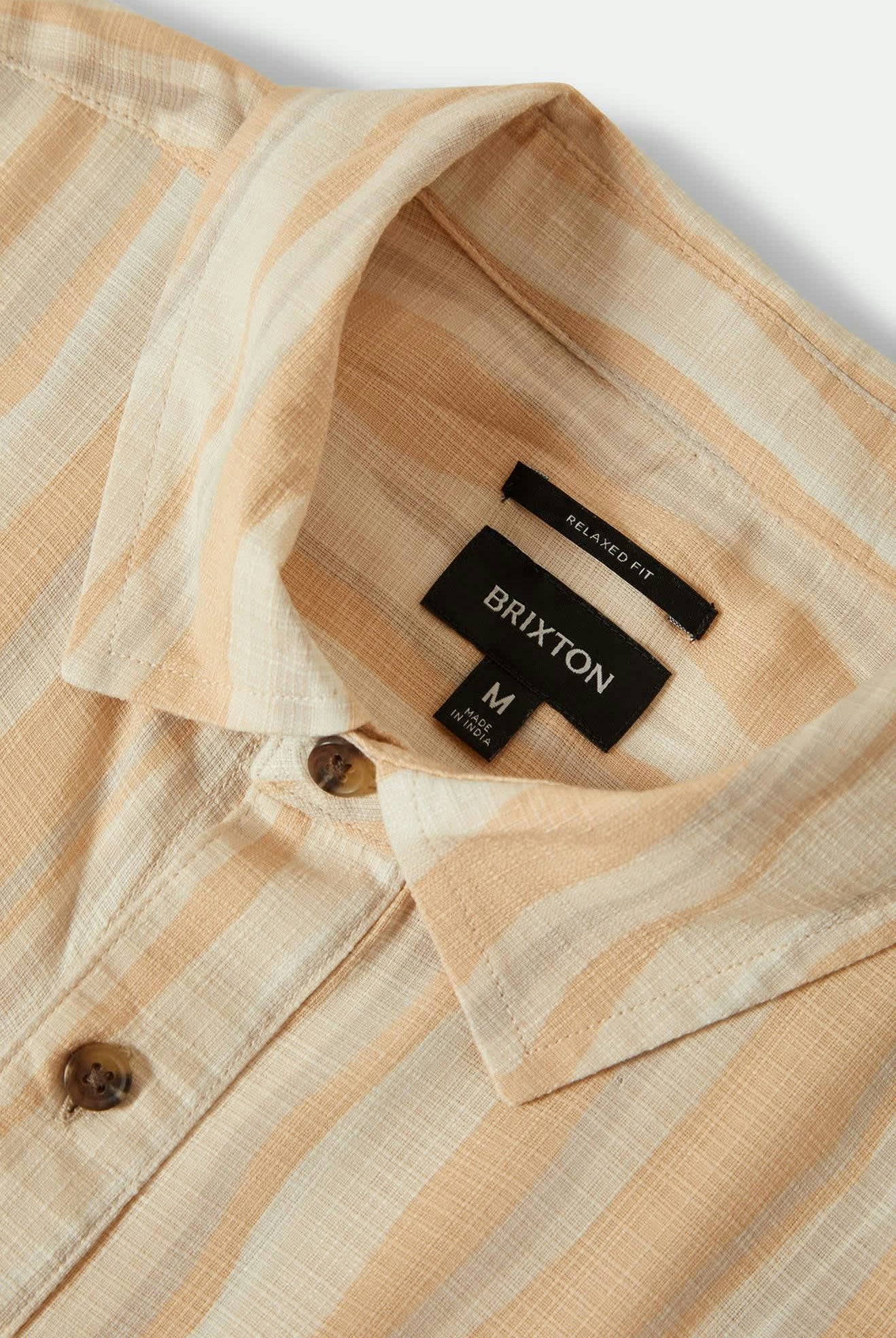Men's CRU Slub Relaxed S/S Shirt in the color Hazelnut/Painterly Stripe - Additional Laydown image