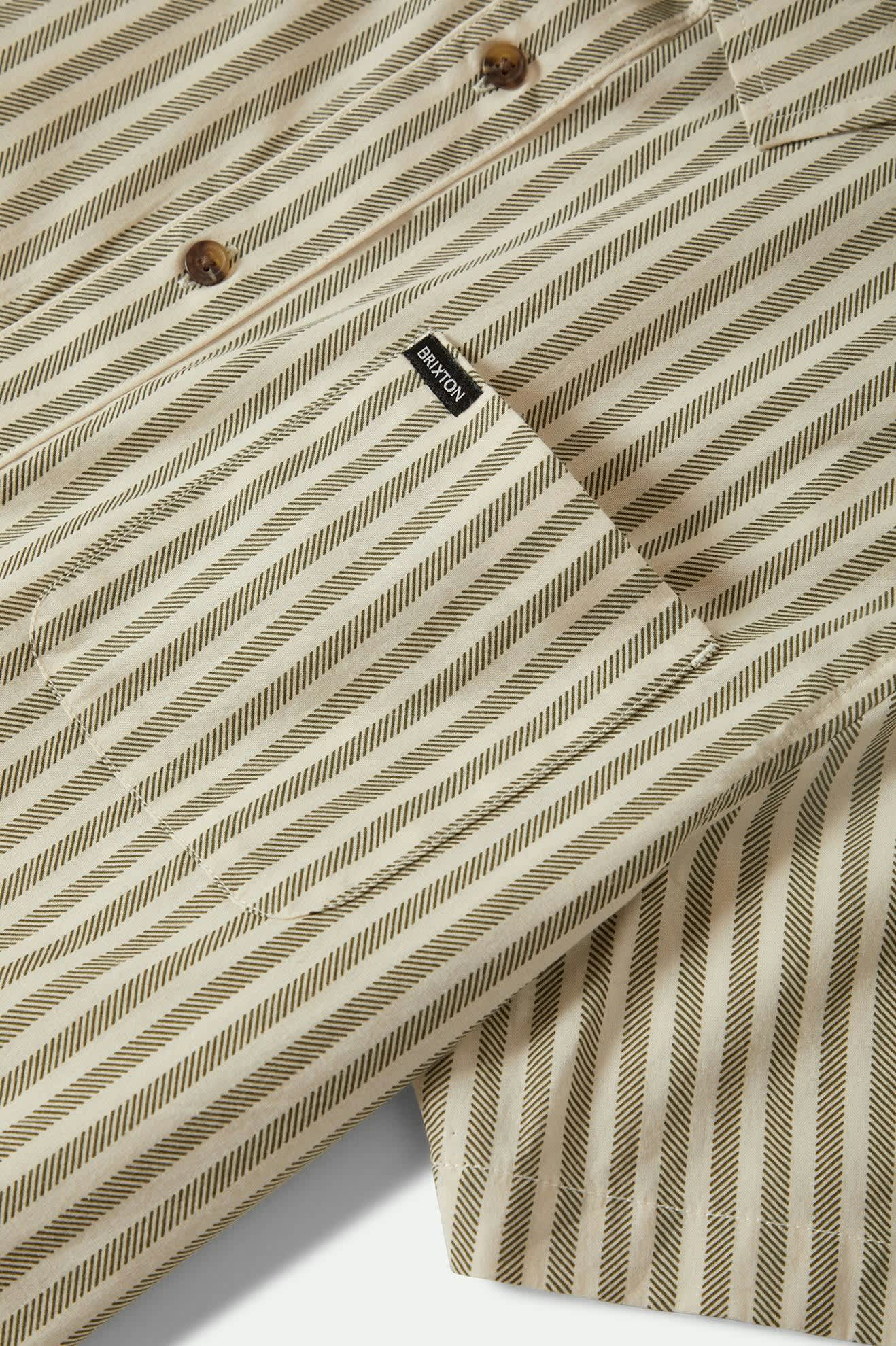 Men's Charter Print S/S Shirt in the color Whitecap/Ivy Green Stripe - Additional Laydown image