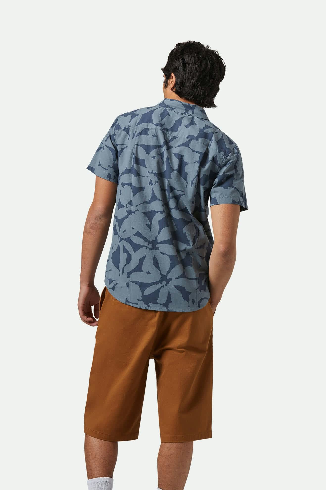 Men's Charter Print S/S Shirt in the color Washed Navy/Azure Blue Floral - Men's Back View