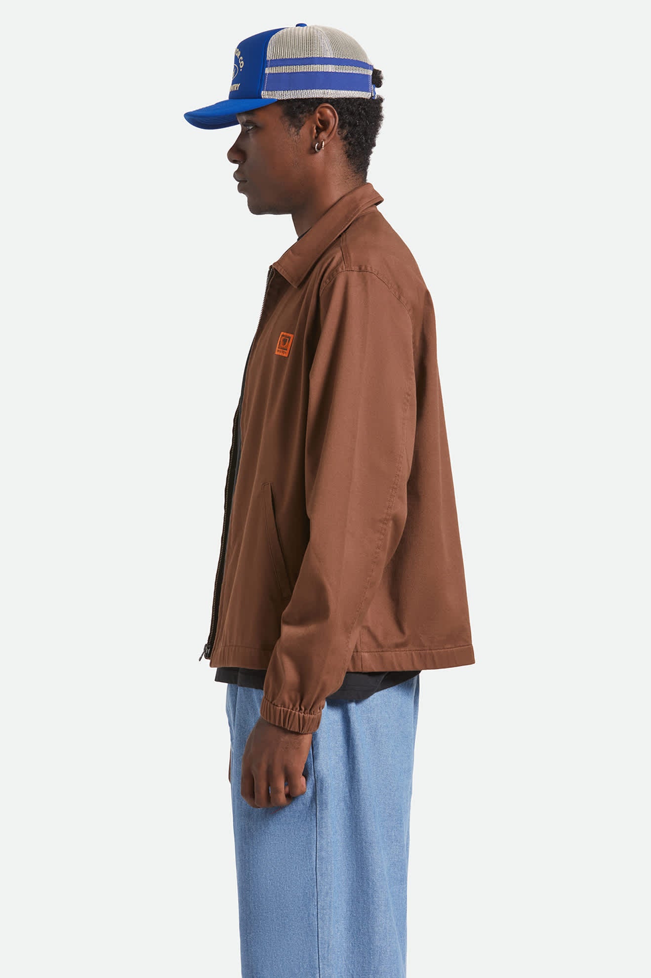 Men's Union Relaxed Harrington Jacket in the color Pinecone Brown - Men's Side View