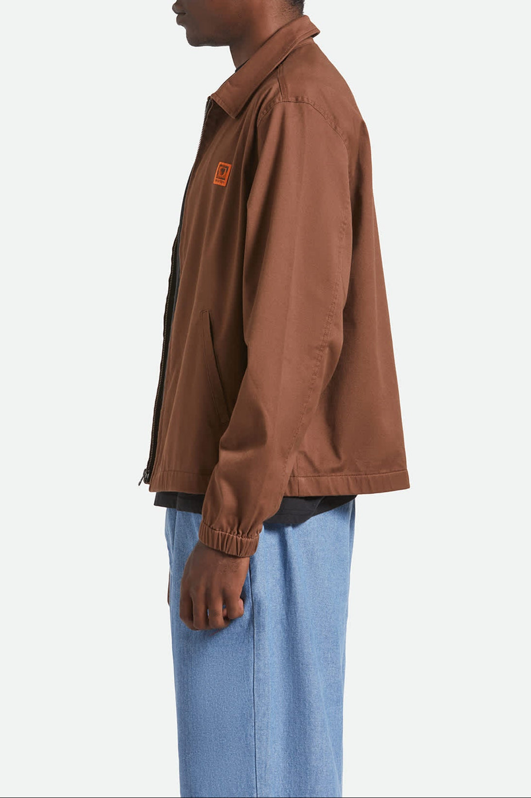 Men's Union Relaxed Harrington Jacket in the color Pinecone Brown - Men's Side View