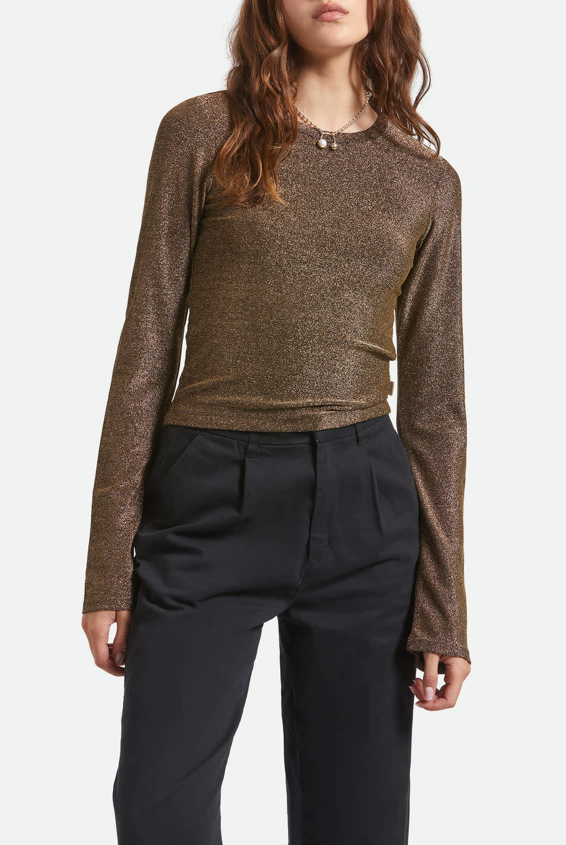 Women's Dolly Slim L/S Knit T-Shirt in the color Gold Metallic - Women's Front View