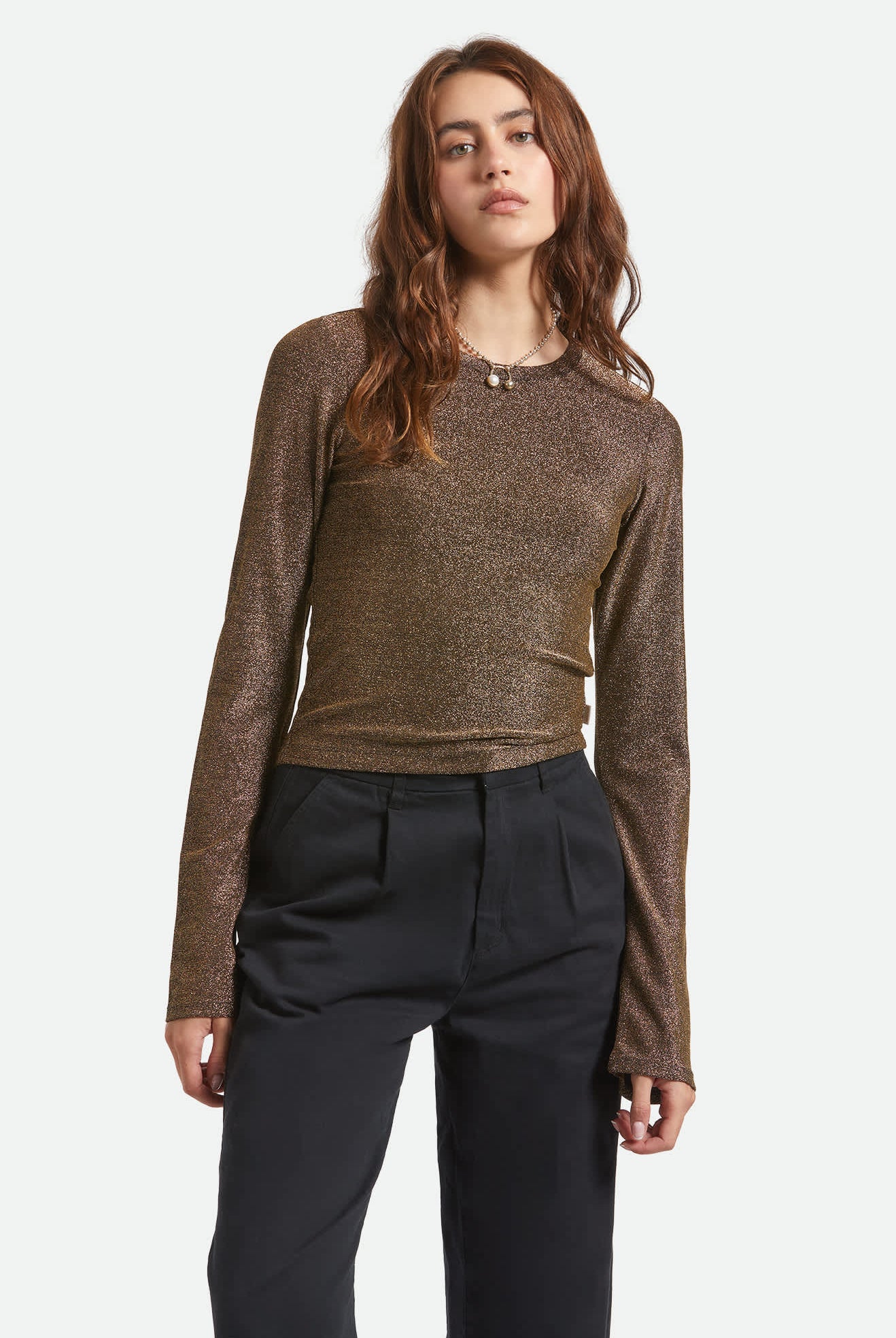 Women's Dolly Slim L/S Knit T-Shirt in the color Gold Metallic - Women's Front View