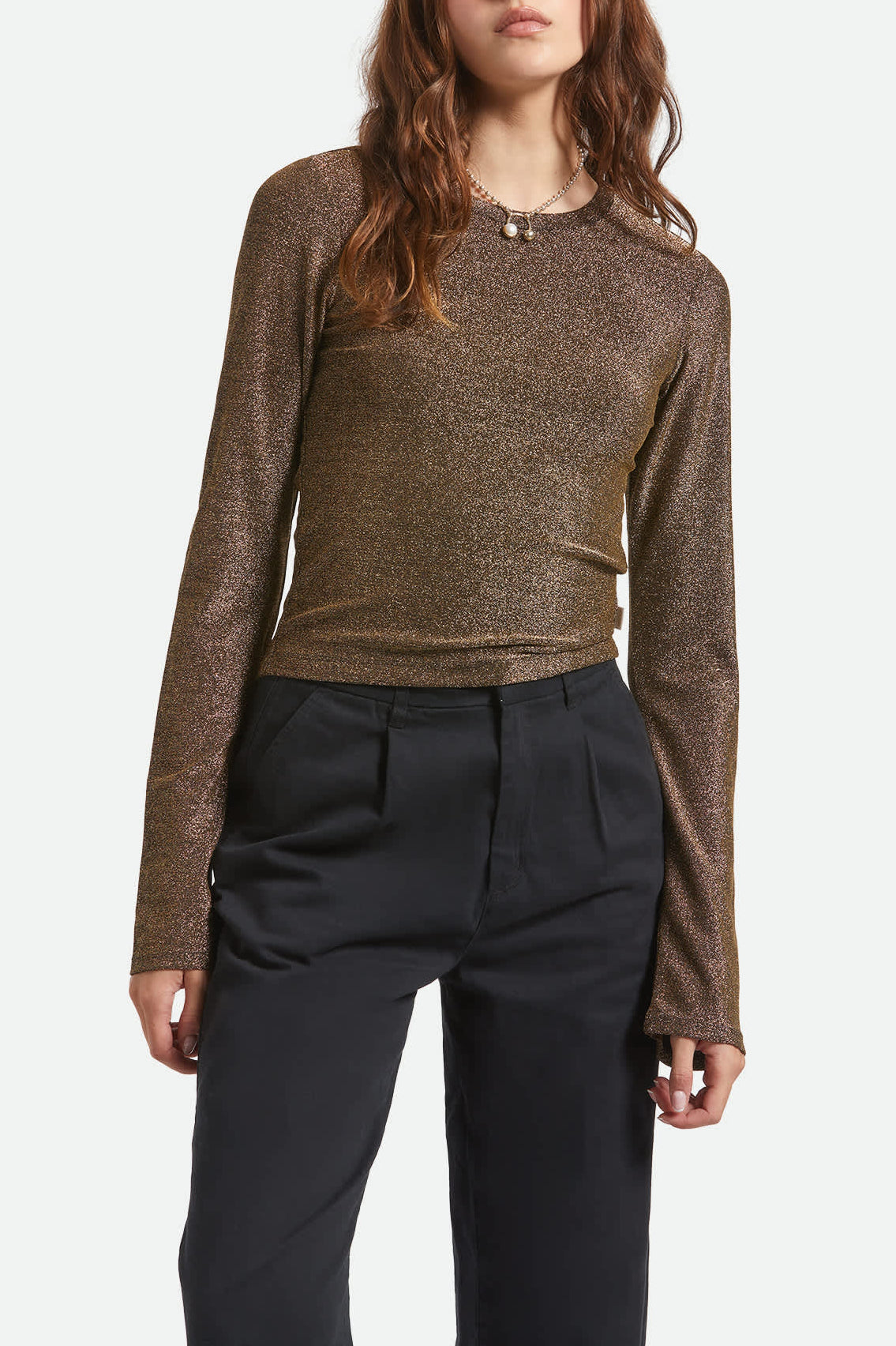 Women's Dolly Slim L/S Knit T-Shirt in the color Gold Metallic - Women's Front View