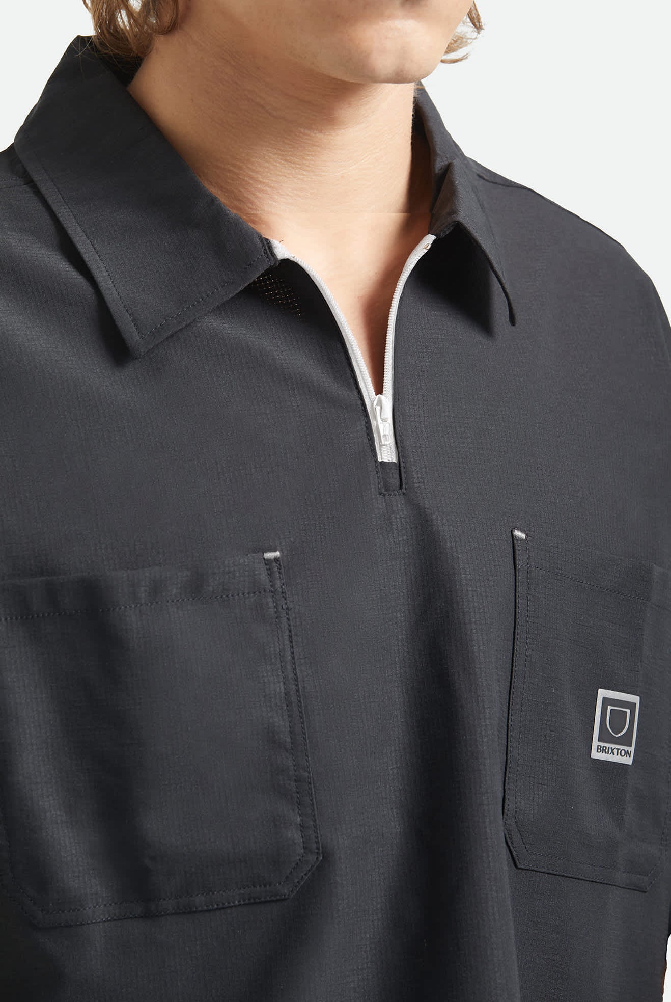 Men's Journey Lightweight 1/2 Zip Cropped Short Sleeve Shirt in the color Black - Additional Fit image