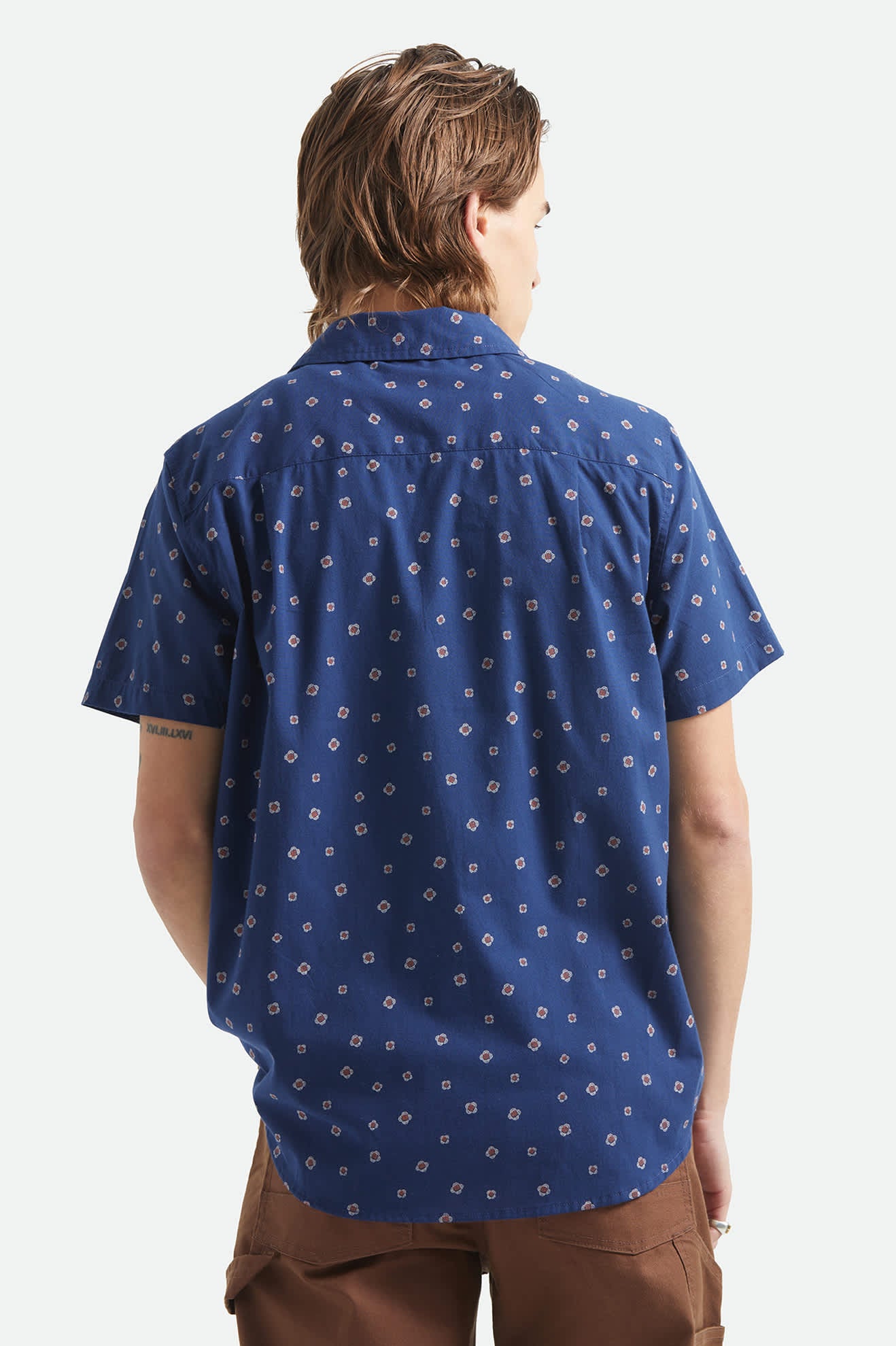 Men's Charter Print Short Sleeve Shirt in the color Midnight Blue Geo - Men's Back View