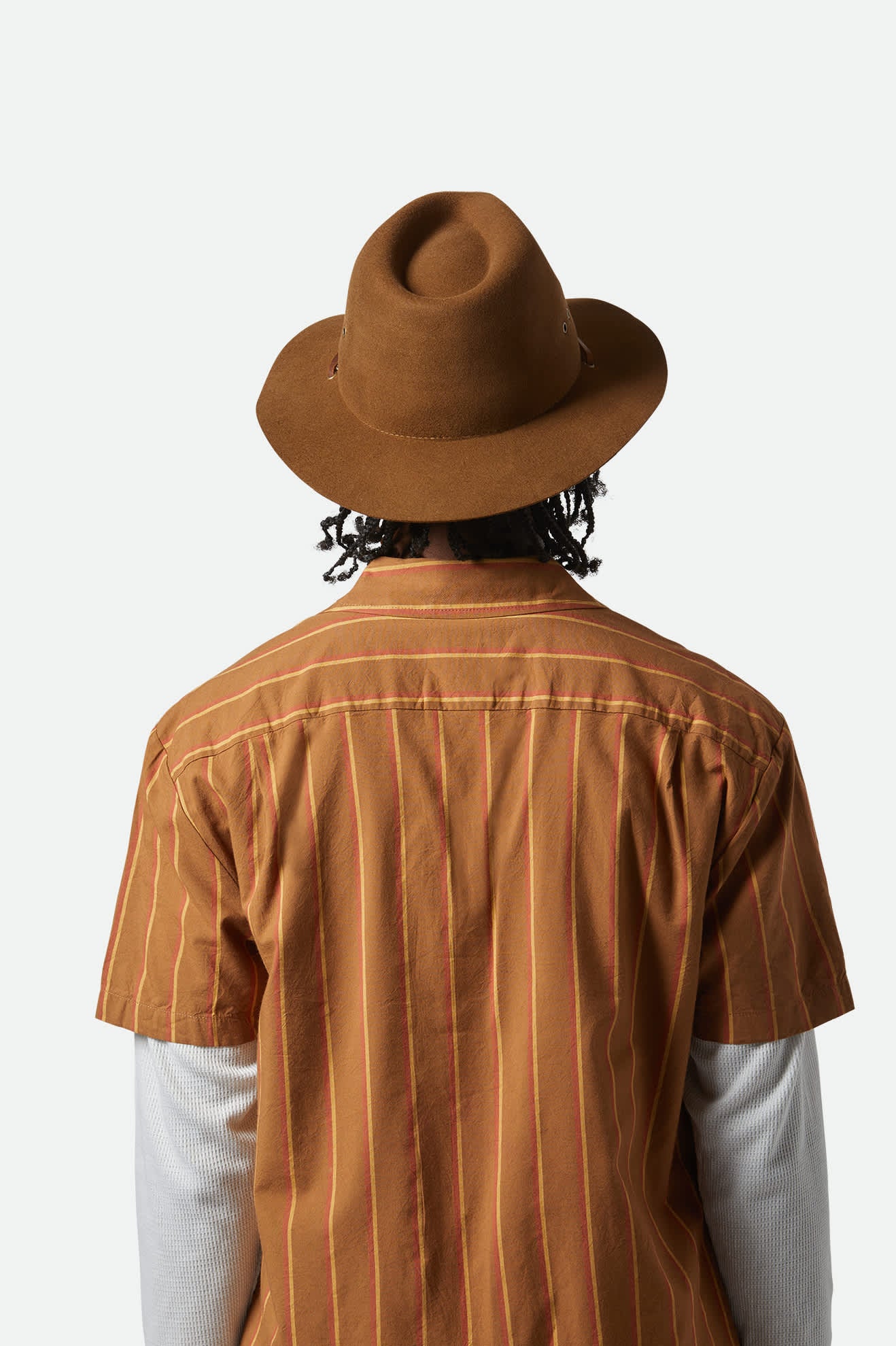 Unisex Wesley WTHR GUARD™ Packable Fedora in the color Coffee - Men's Back View