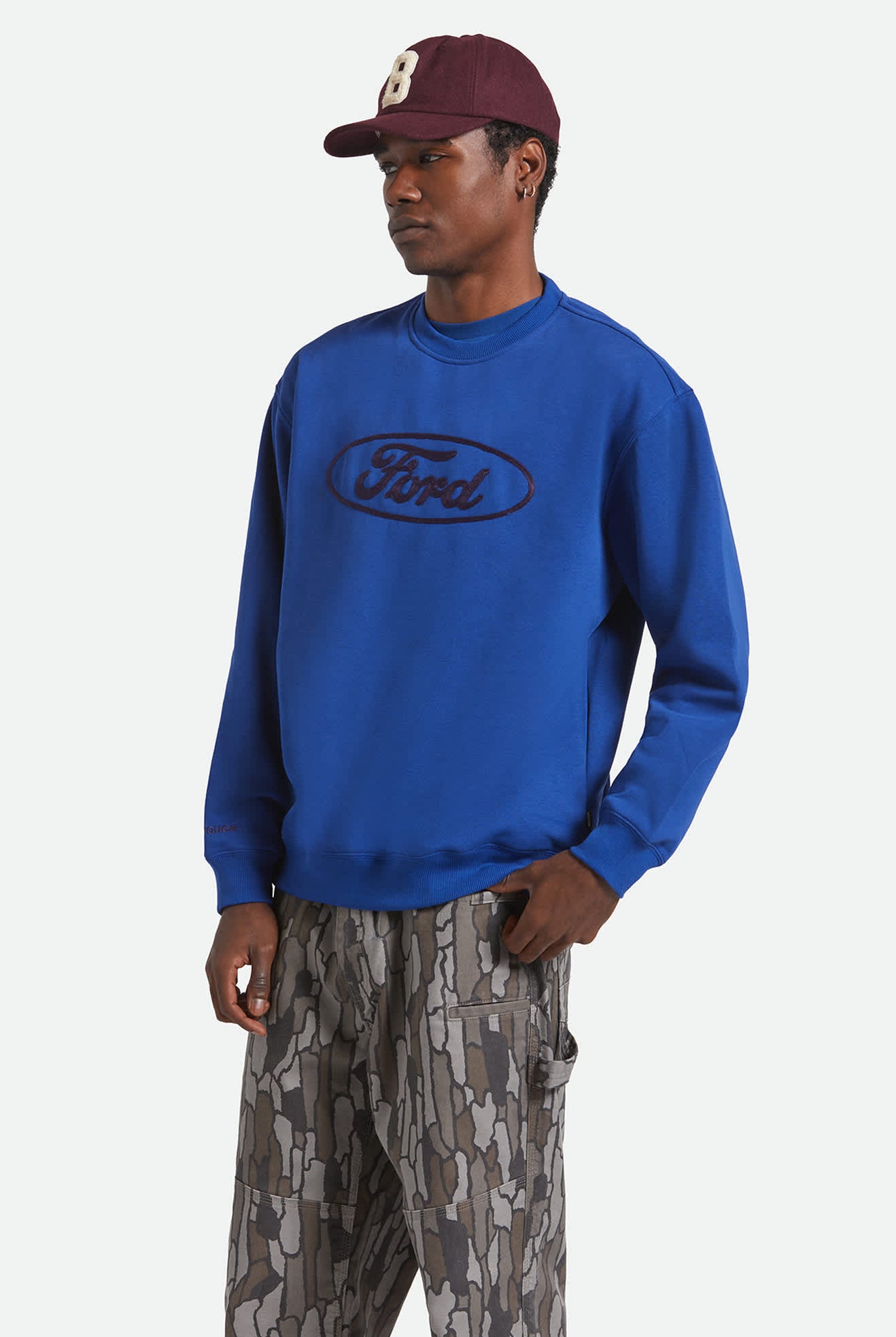 Men's Ford Number One Relaxed Fleece Crew in the color Ford Blue - Men's Front View