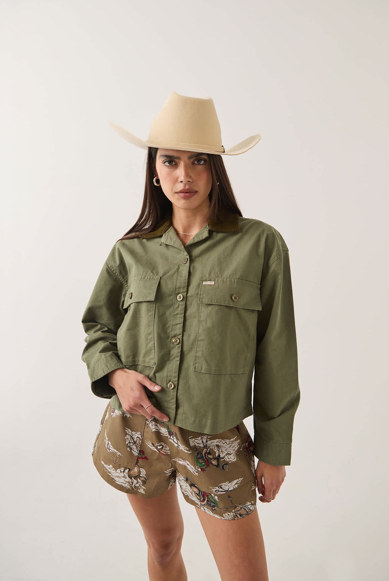 Women's Utopia Overshirt in the color Washed Olive Surplus - Additional Fit image
