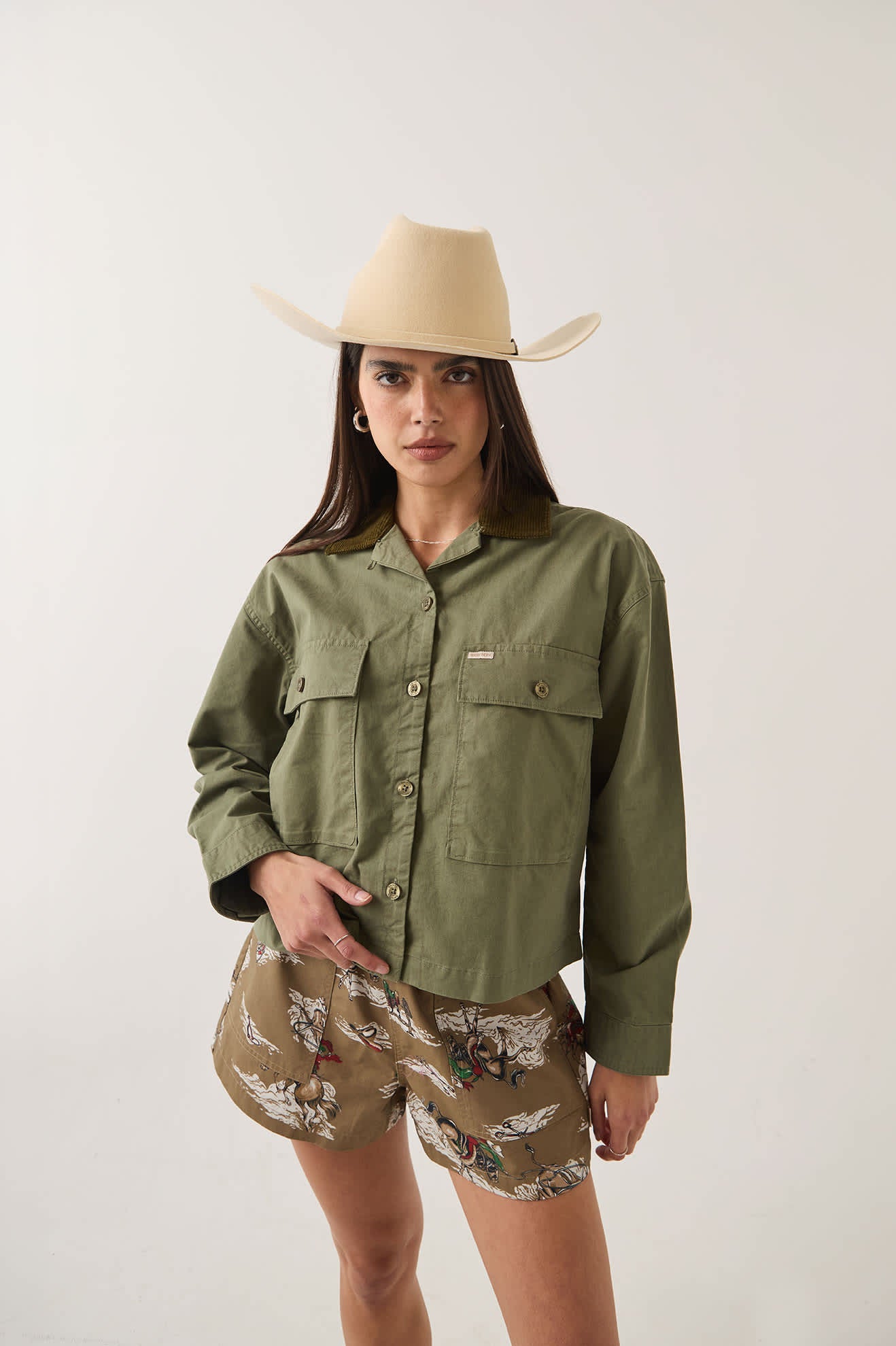 Women's Utopia Overshirt in the color Washed Olive Surplus - Additional Fit image