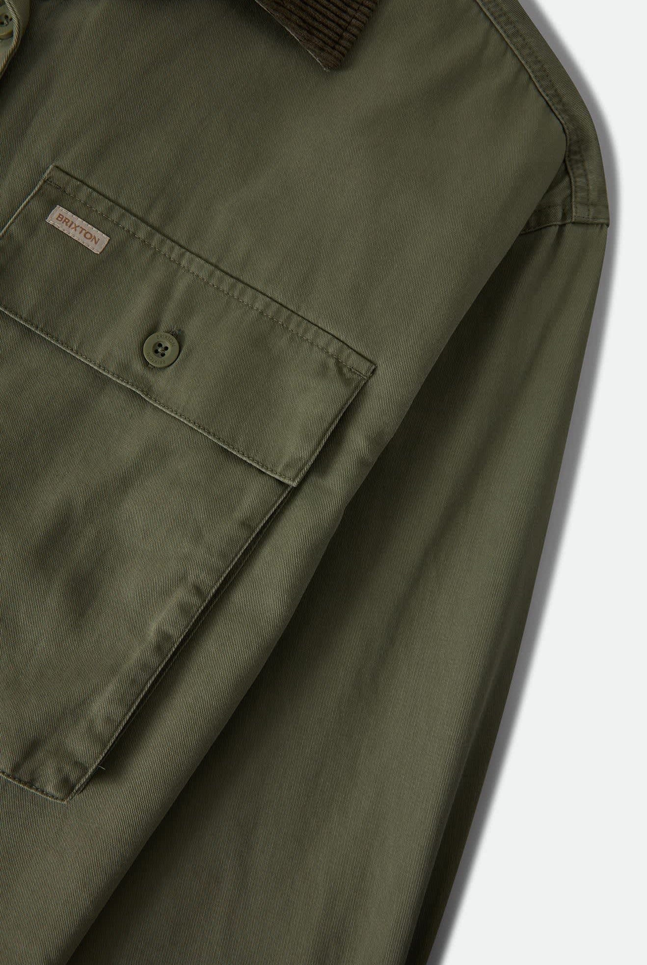 Women's Utopia Overshirt in the color Washed Olive Surplus - Additional Laydown image