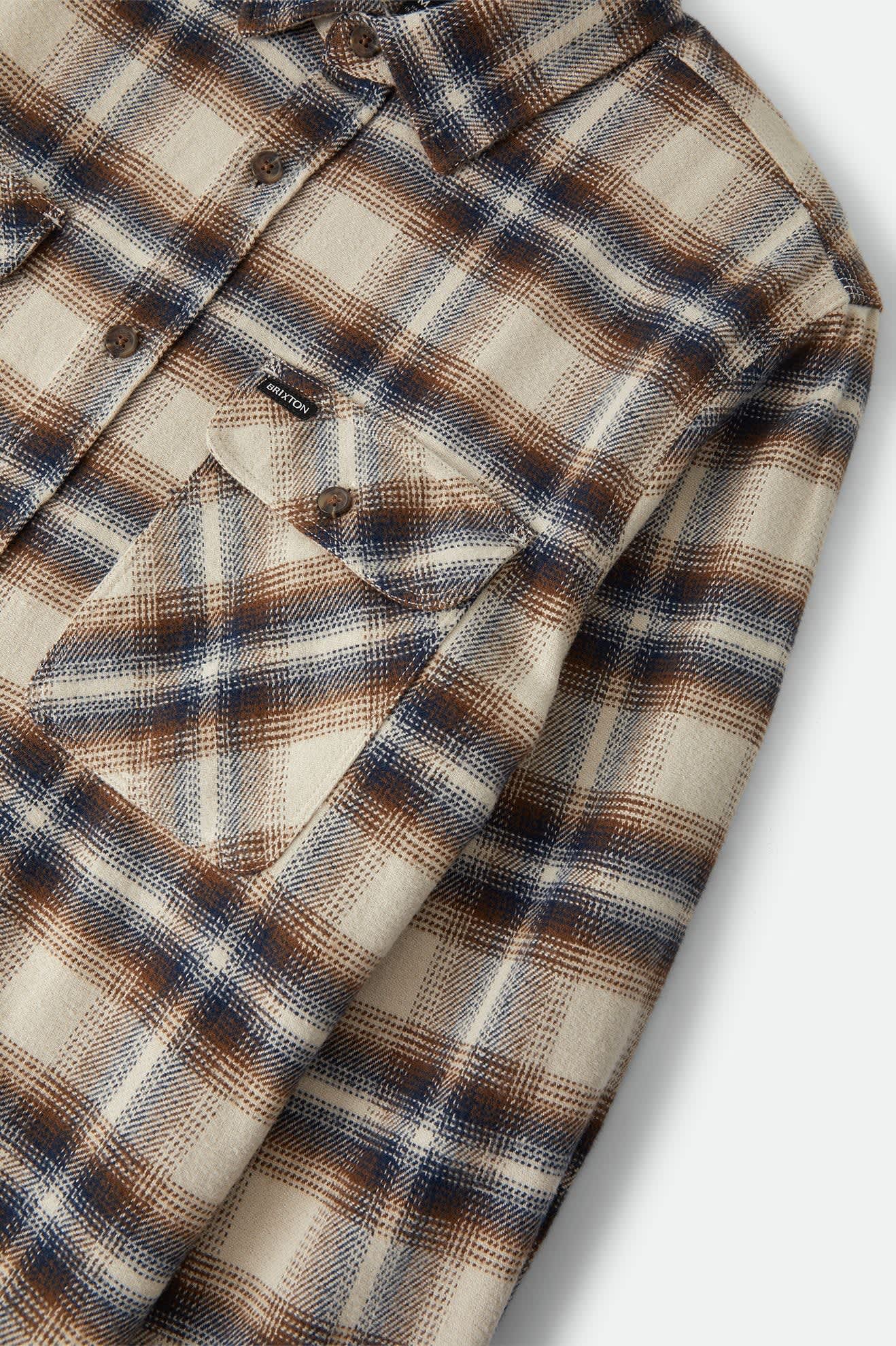 Men's Bowery Flannel in the color Soft Brown Plaid - Additional Laydown image