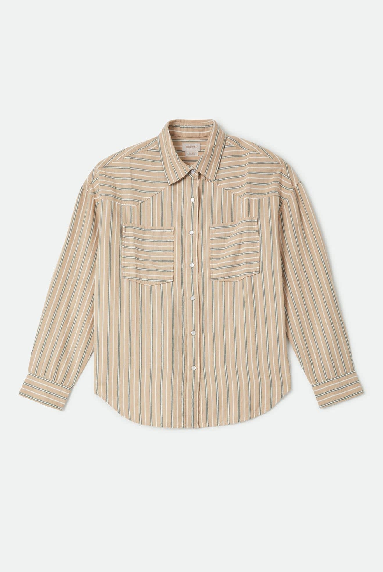 Women's Wayne Women's Shirt in the color Sand Stripe - Front Product View