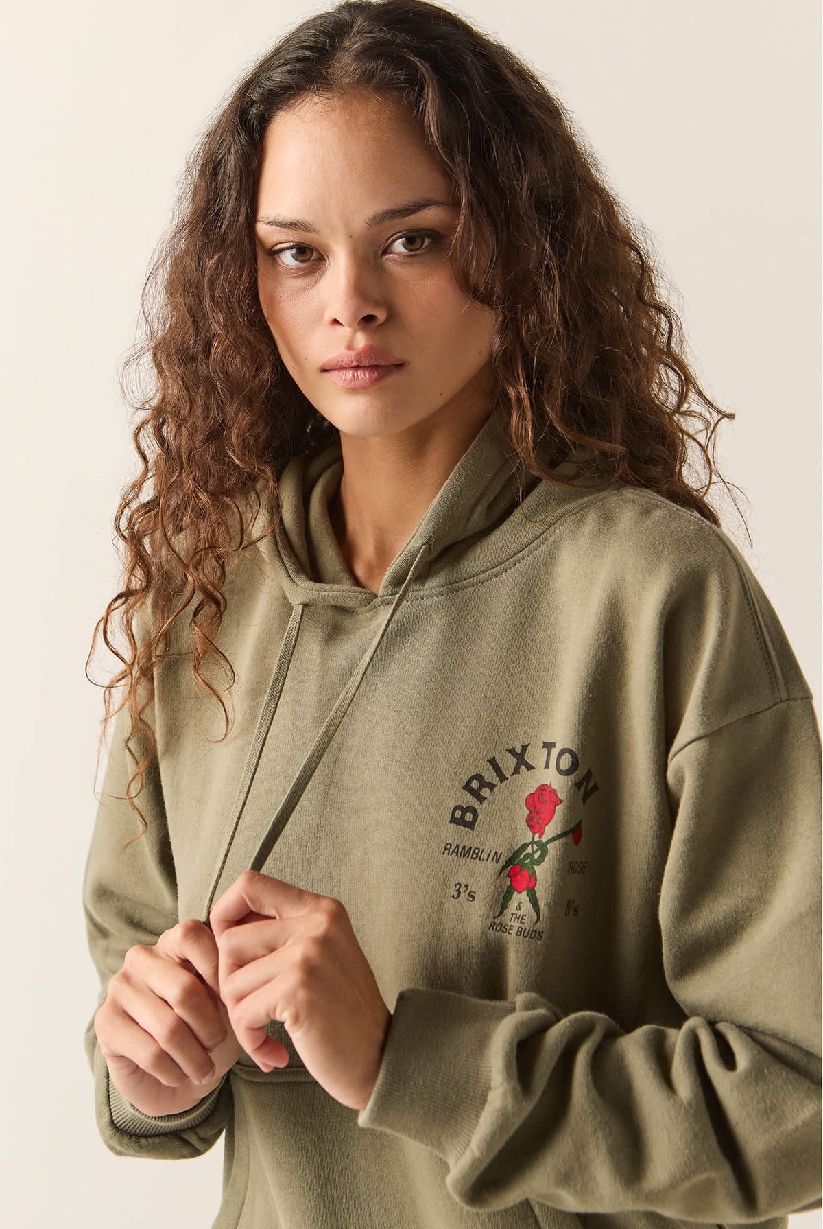 Women's Ramblin Rose Hoodie in the color Olive Surplus - Women's Side View