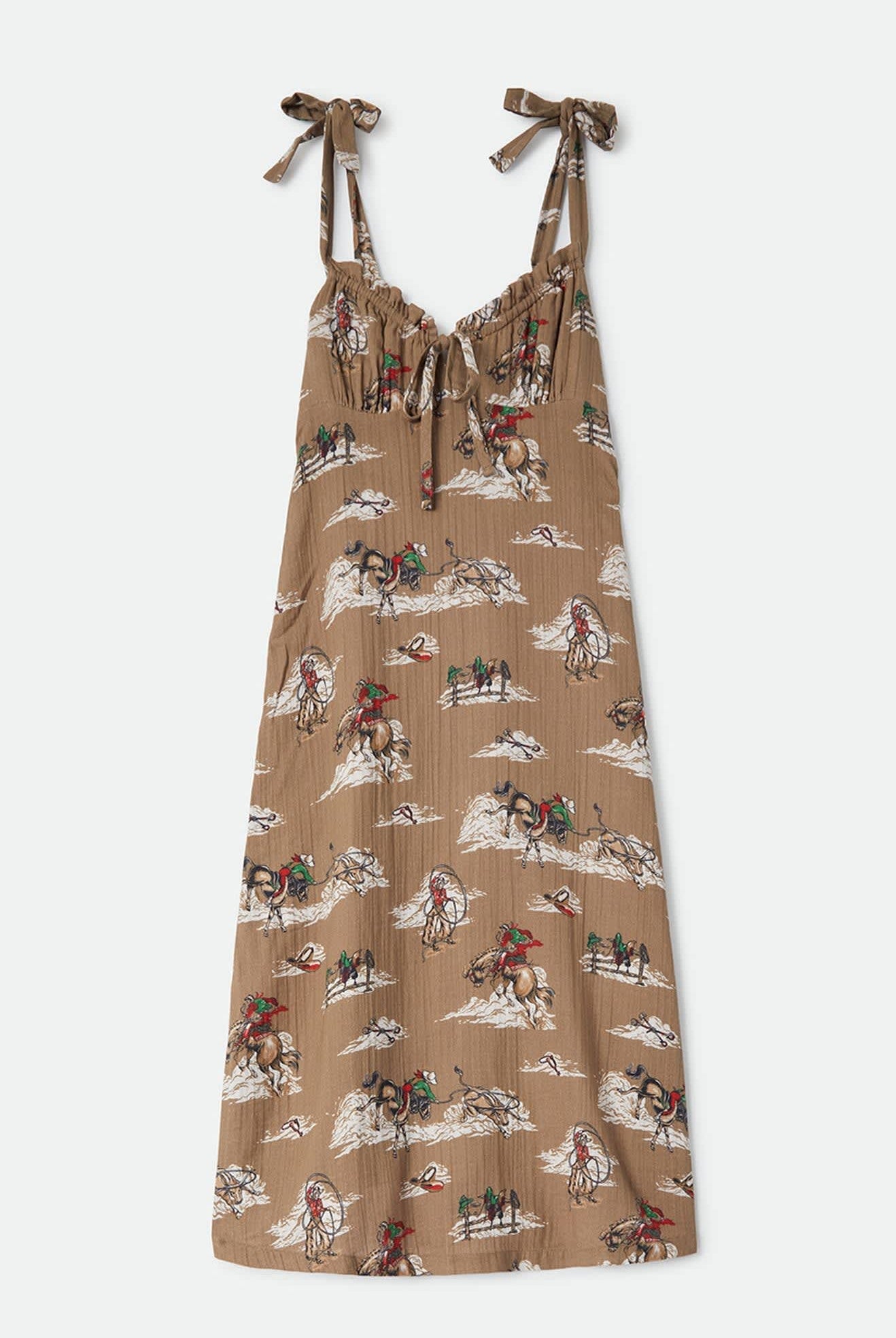 Women's The Tie Dress in the color Mid Century Cowboy Print - Front Product View