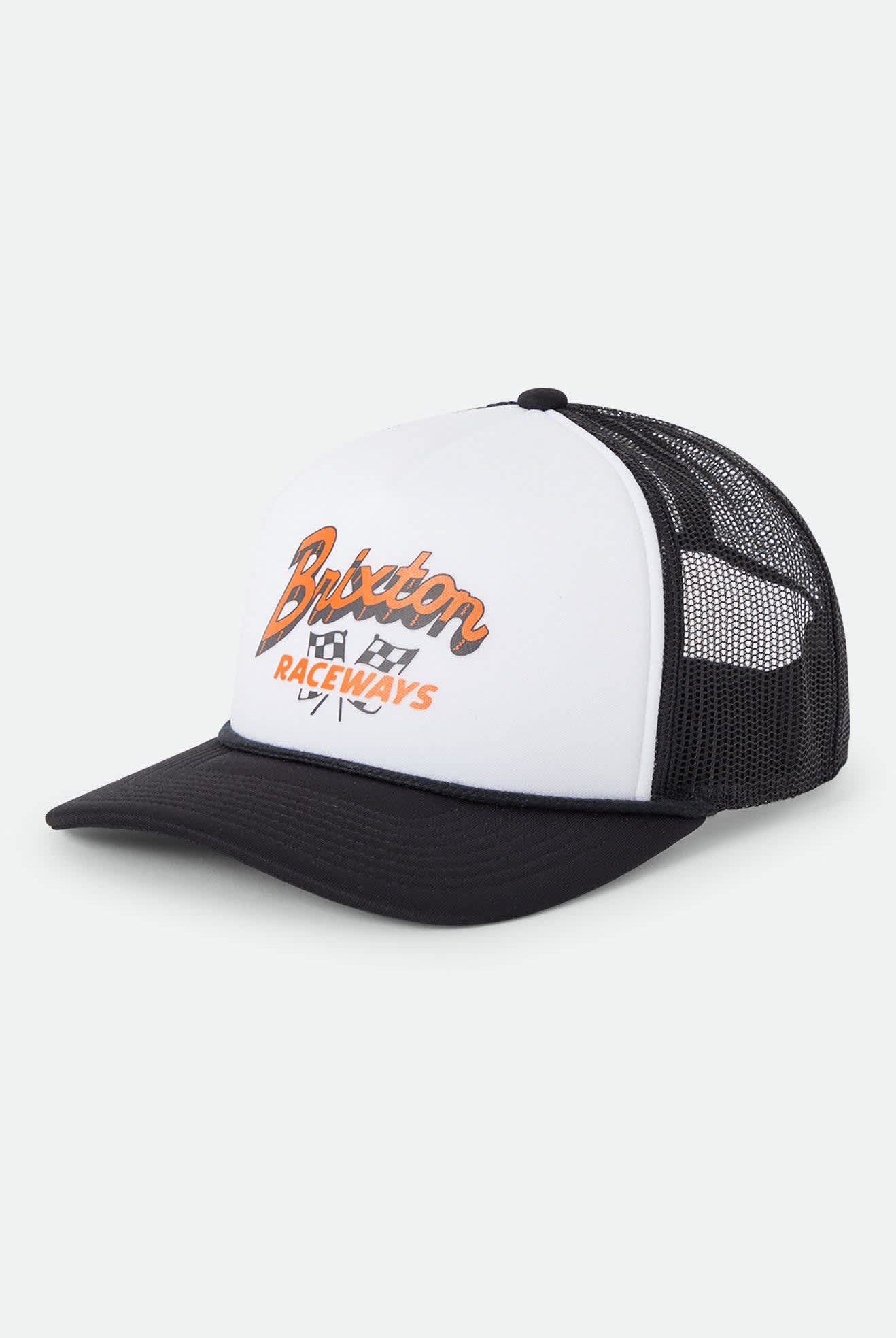 Unisex Clemont Trucker Hat in the color Black/White - Front Product View