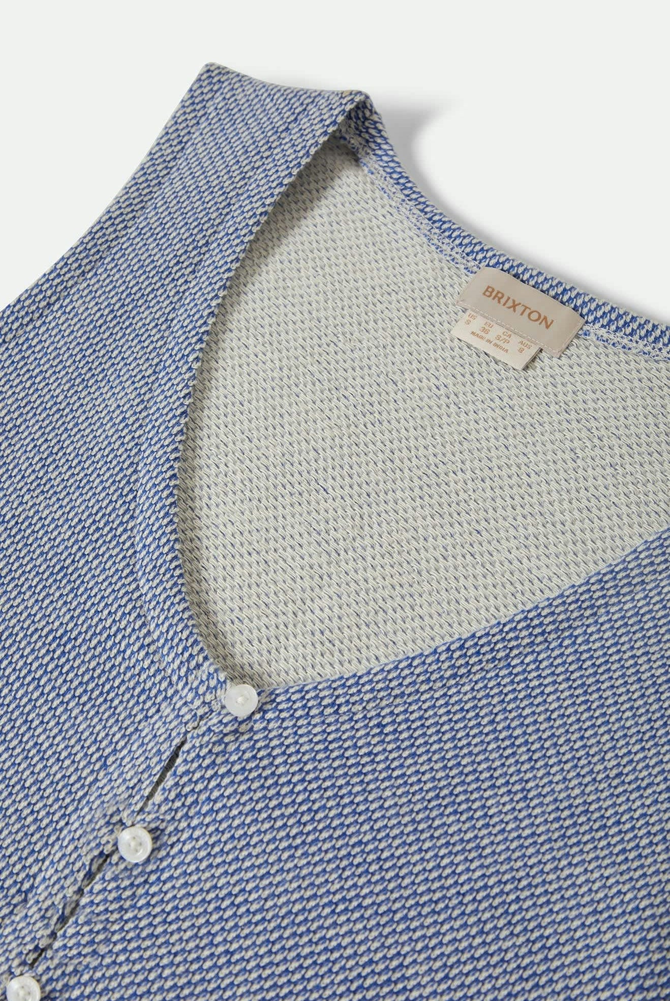 Women's The Weekend Cross Loop French Terry Top in the color Off White/Electric Indigo - Additional Laydown image